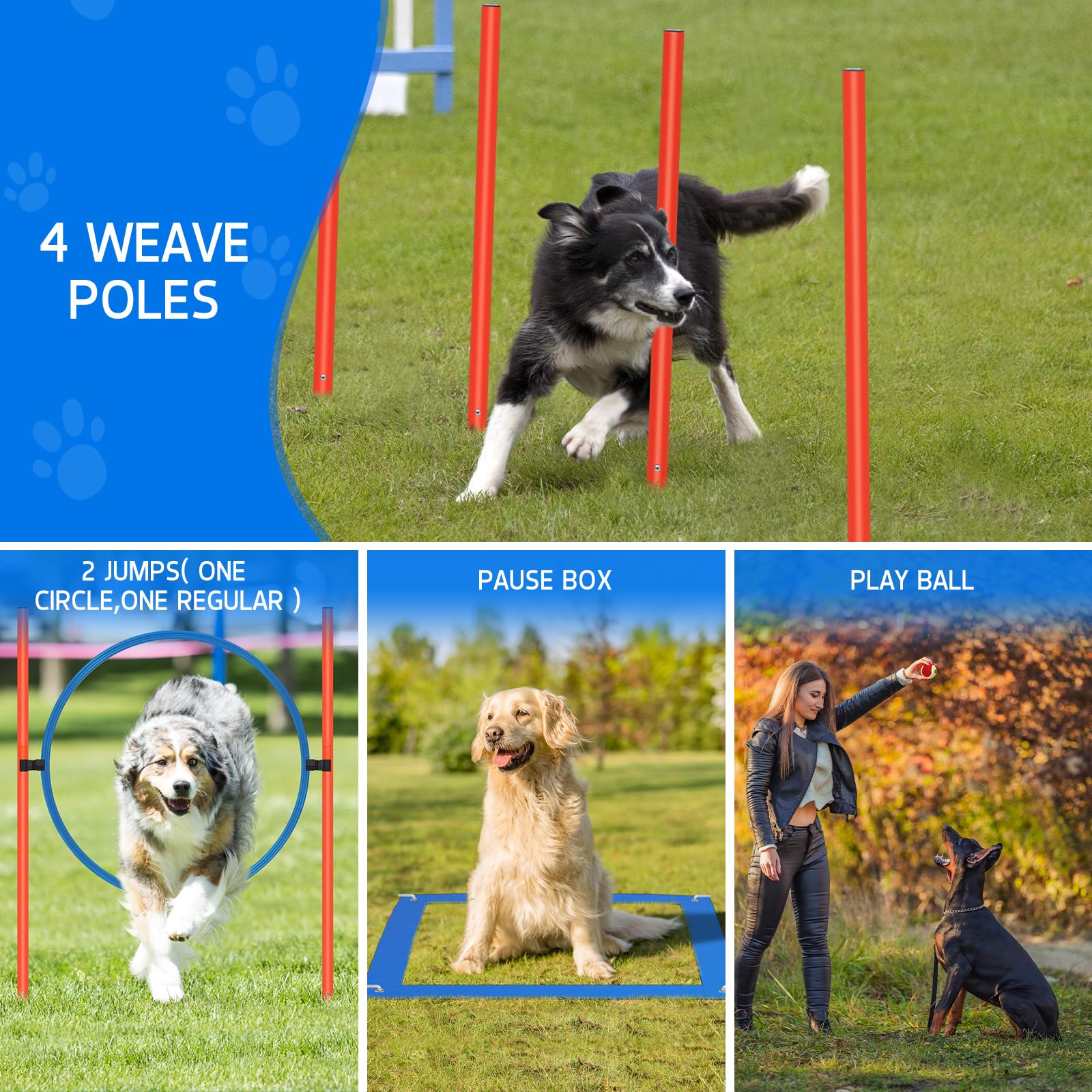 Polar Aurora Dog Agility Equipment, Dog Obstacle Courses Backyard - Pet Outdoor Games W/Adjustable High Jump, Agility Weave Pole