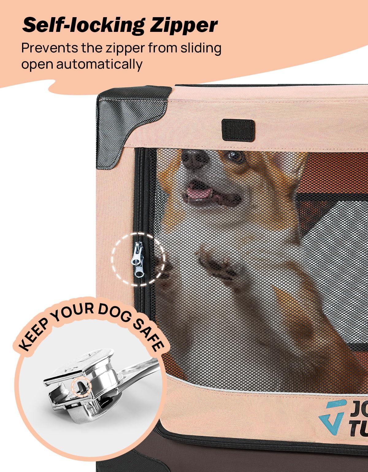 Joytutus Collapsible Dog Crate, 26 Inch Portable Pet Crate For Car, Travel Dog Kennel Foldable Dog Crate For Medium Dog 44Lbs, S