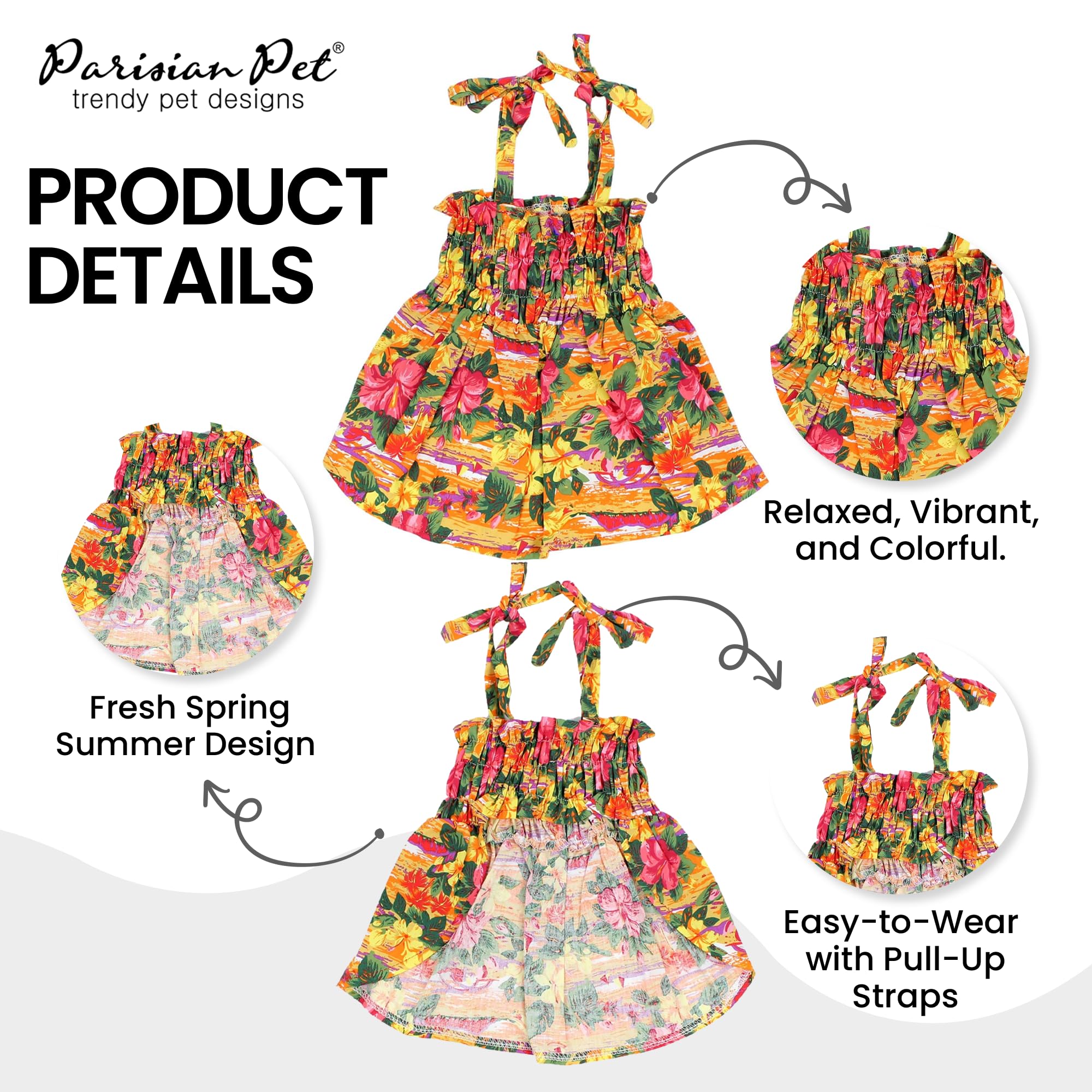 Parisian Pet Hawaiian Dog Dress - Floral Dog Beach Outfit - Pull-Up Straps Breathable Summer Clothes - Girl Xl
