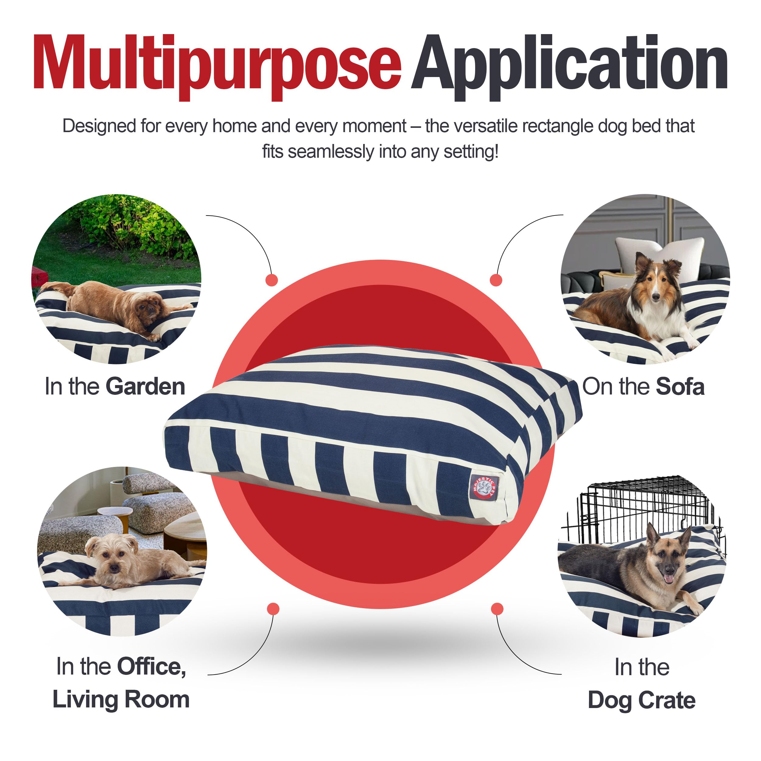 Majestic Pet Rectangle Large Dog Bed Washable - Non Slip Comfy Pet Bed - Dog Crate Bed with Removable Washable Cover - Dog Kenne