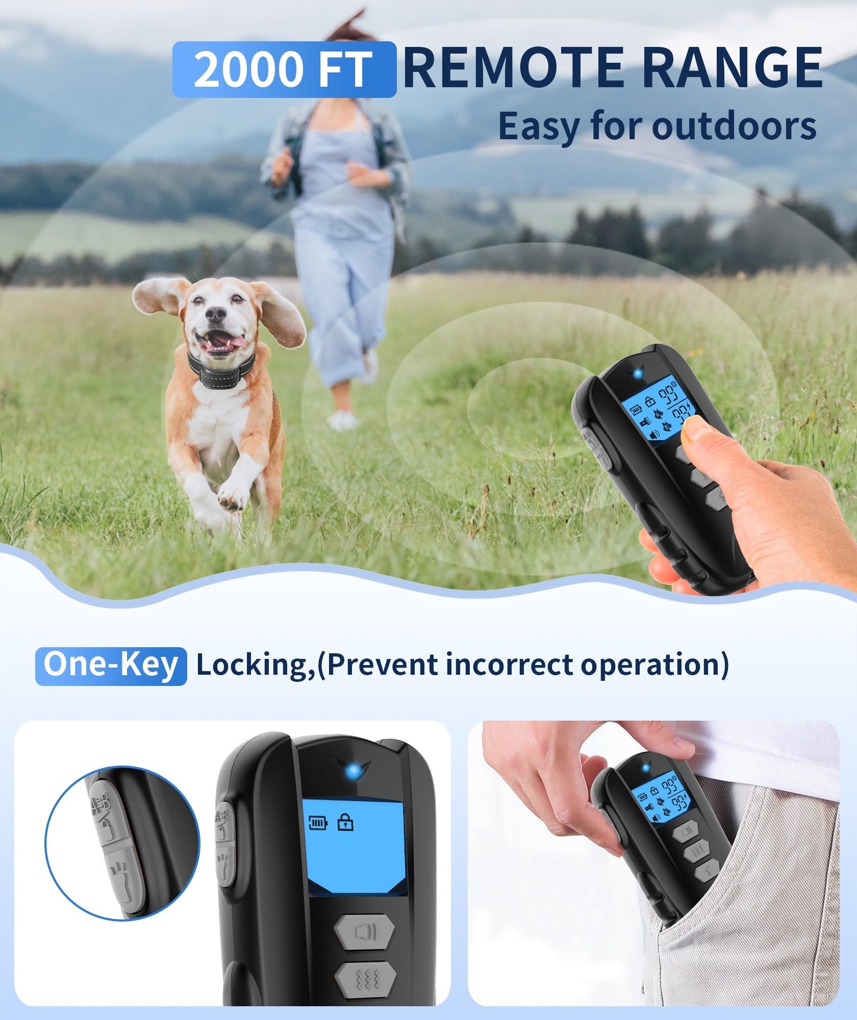 Dog Training Collar With Remote - Shock Collar For Dogs, Waterproof Electric Collar With Flashlight Beep Vibration Shock Modes R