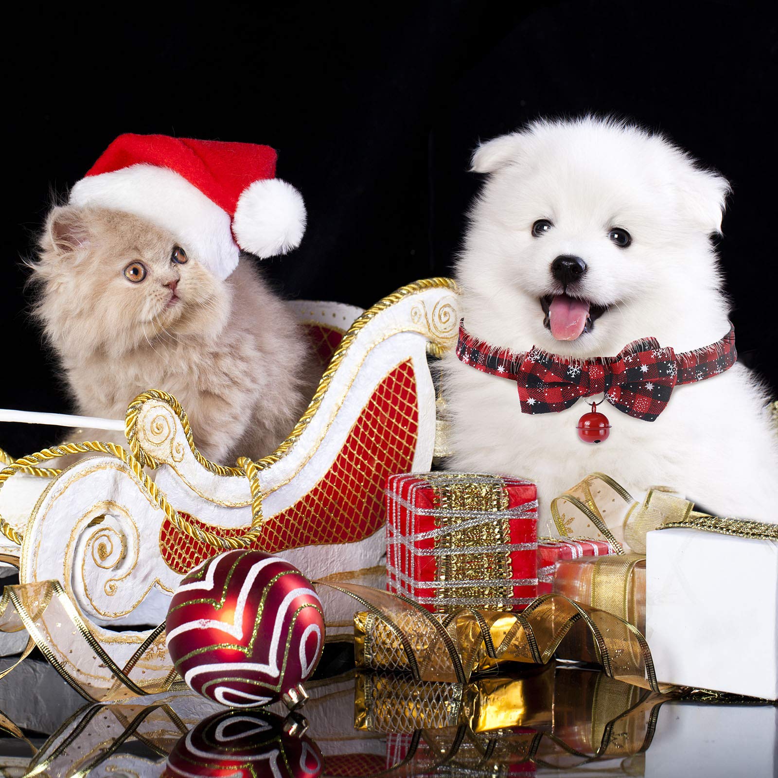 4 Pieces Christmas Dog Bandanas and Collars Set Xmas Christmas Classic Plaid Dog Neck Tie Triangle Bib Scarf Kerchief Adjustable