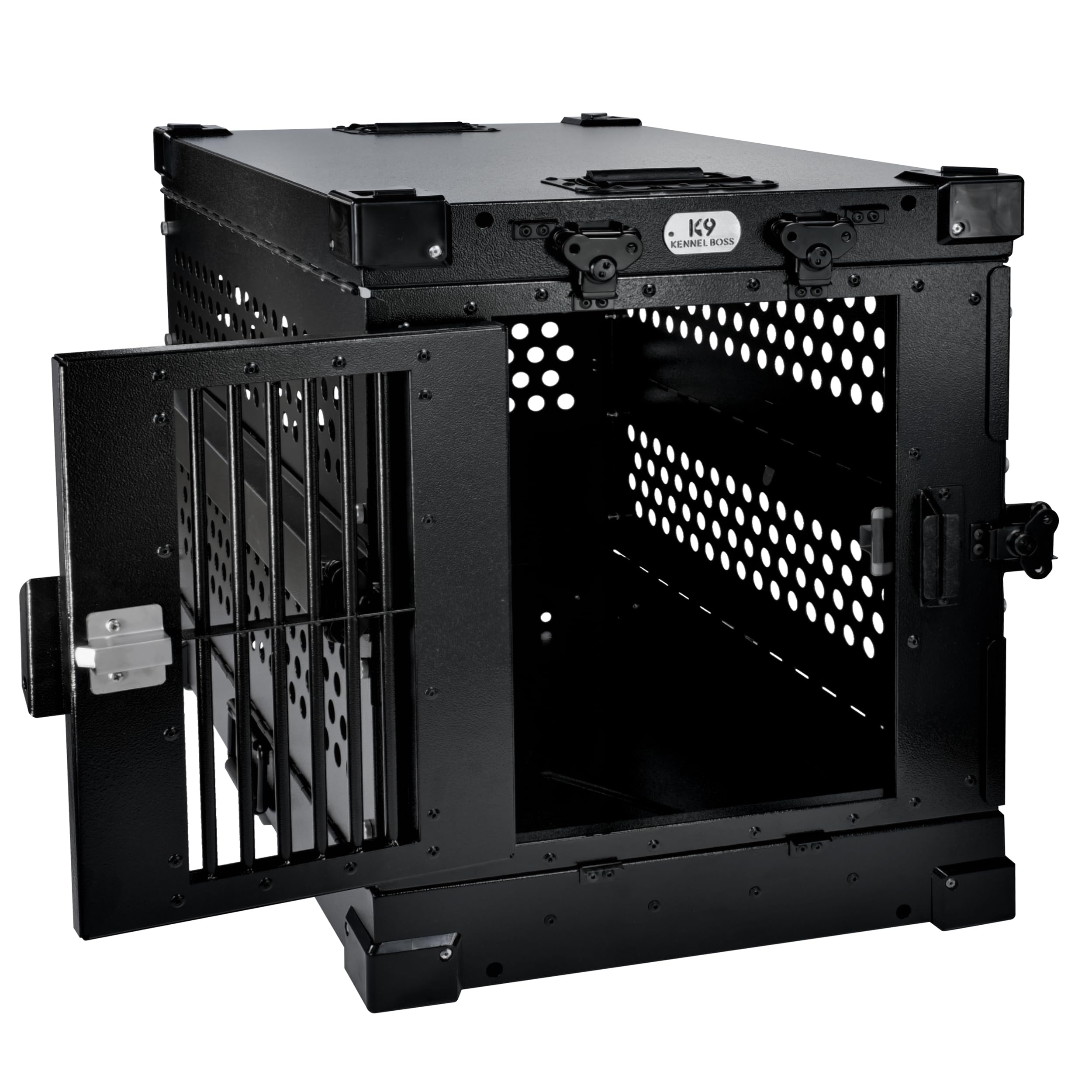 K9 Kennel Boss - Heavy Duty Fully Collapsible Powder-Coated Aluminum Dog Crate - Small (Black)