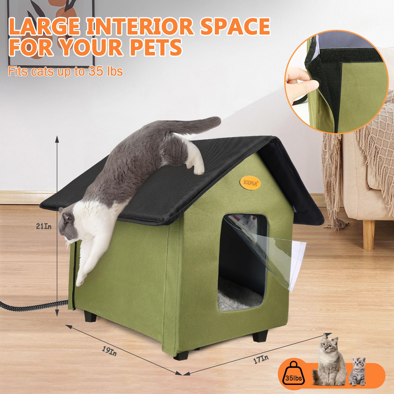 Heated Cat House Outside Weatherproof For Winter, Elevated Insulated Waterproof Outside Cat House Heated Feral Cat Shelter, Easy