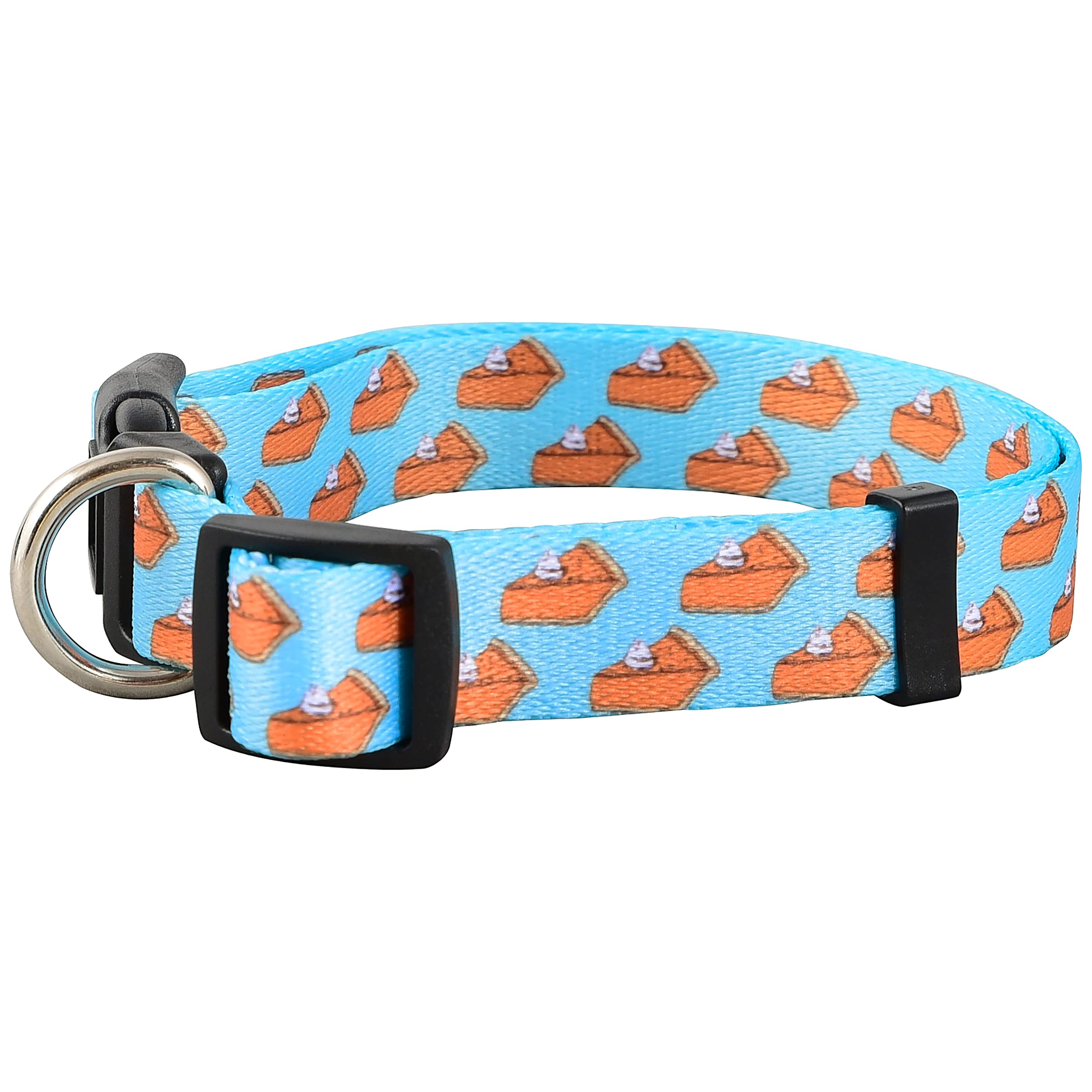 Native Pup Thanksgiving Dog Collar, Cute Fall, Autumn, Turkey Holiday Design, Adjustable Nylon Small, Medium, Large (Pumpkin Pie, Small)