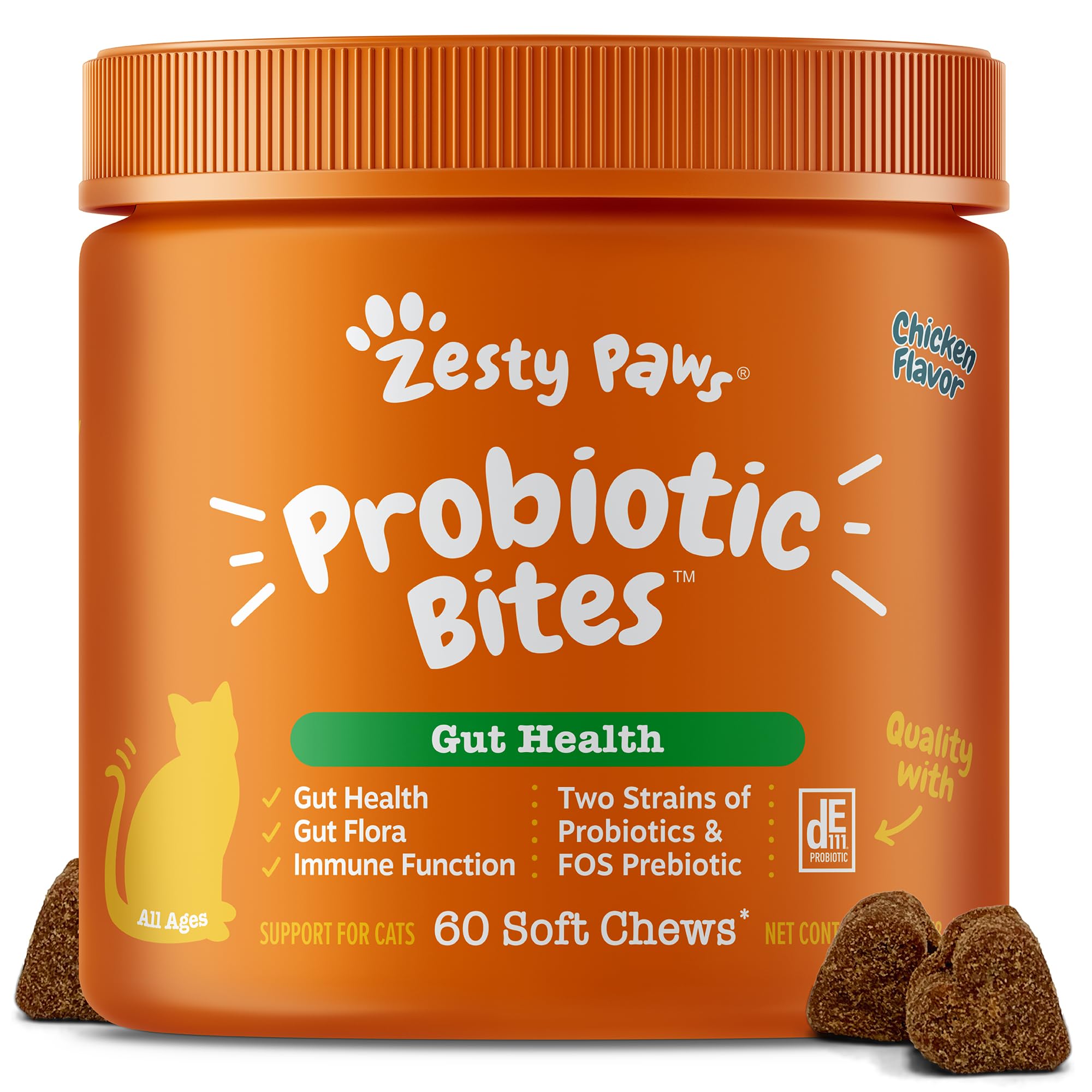 Zesty Paws Probiotic Bites for Cats - Gut Flora & Immune System Support - Cat Supplement with DE111 Bacillus subtilis - Pet Soft