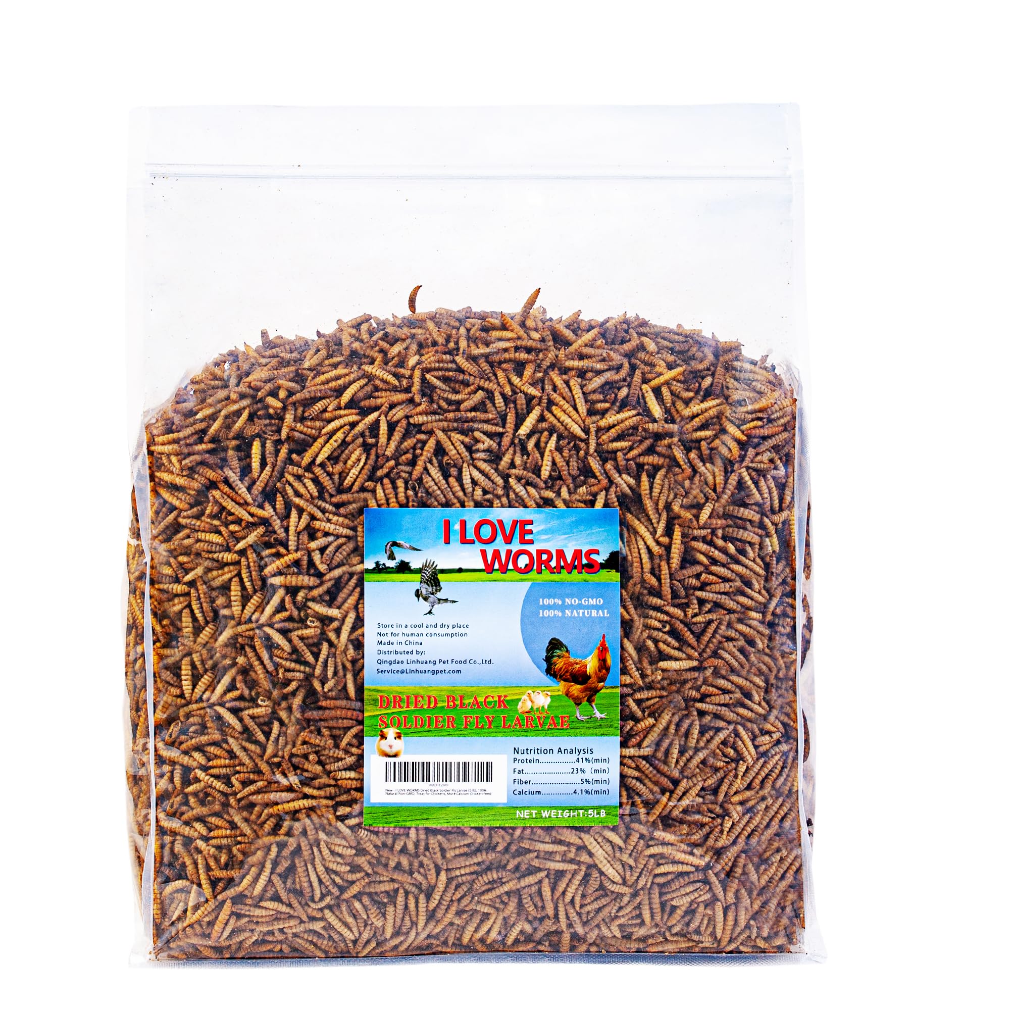I LOVE WORMS Dried Black Soldier Fly Larvae (5lb), 100% Natural Non-GMO, Treat for Chickens, More Calcium Chicken Feed Than Meal