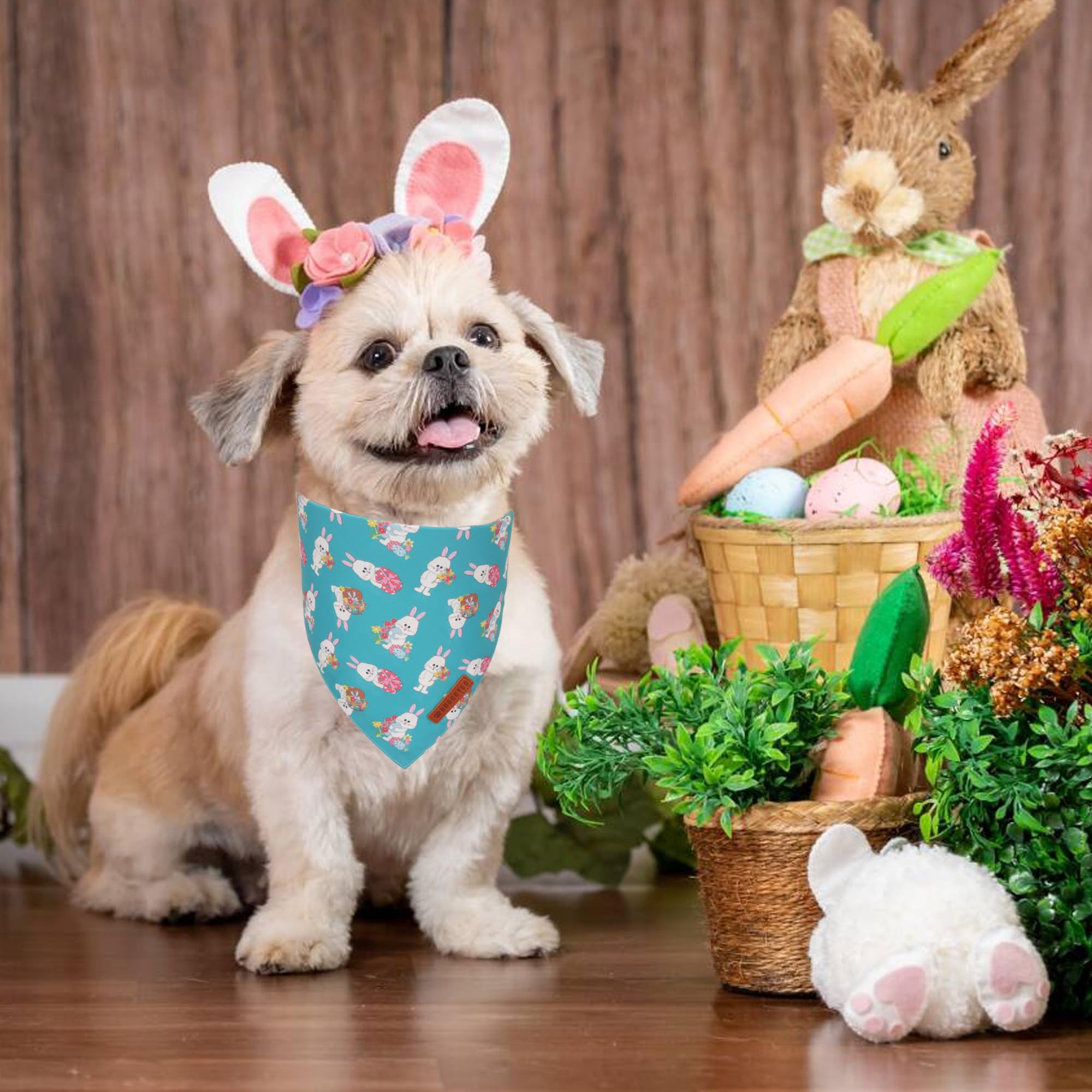 Adoggygo Easter Dog Bandanas 2 Pack, Triangle Reversible Bunny Carrot Dog Scarf, Premium Durable Fabric, Easter Bandana For Smal