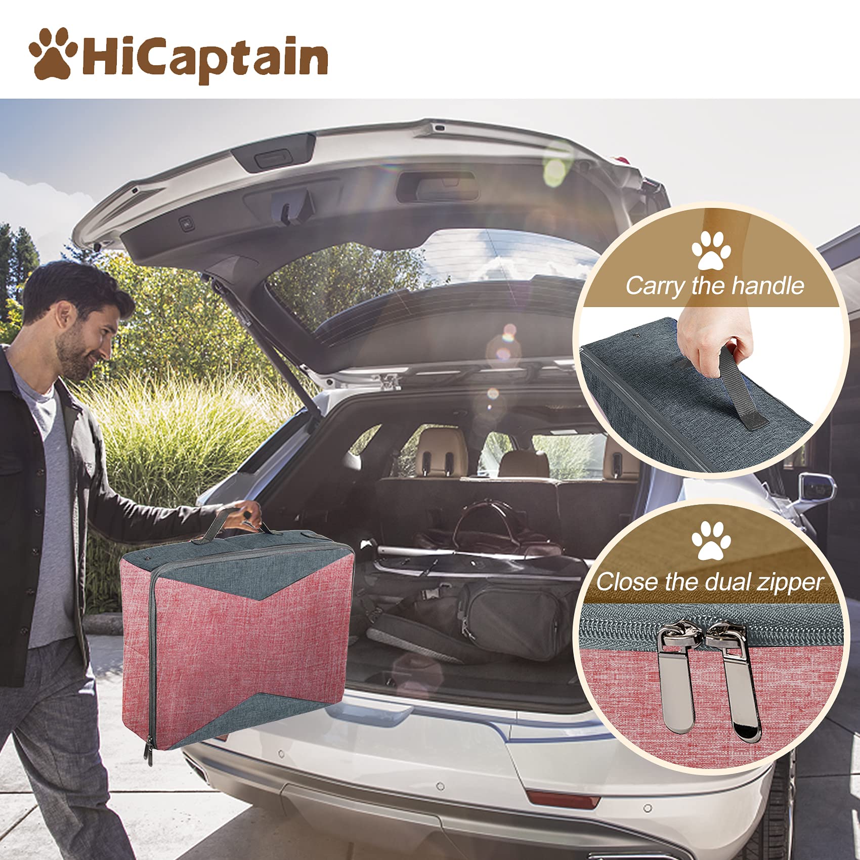 Hicaptain Portable Cat Litter Box With Lid And Handle Standard Portable Collapsible Litter Carrier For Cat (M,Pink/Gray)