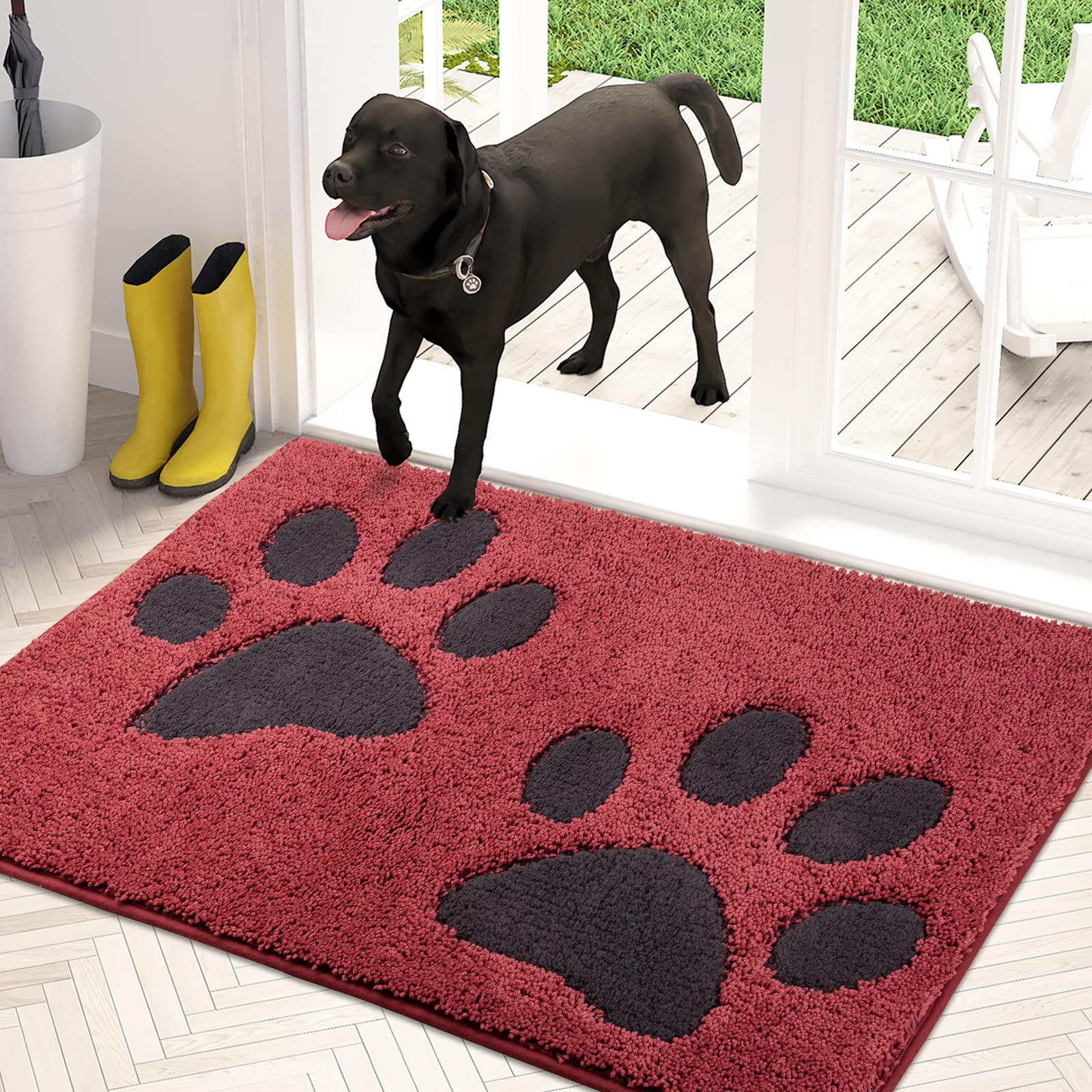 PURRUGS Dirt Trapper Door Mat 32  x 47 , Non-Skid/Slip Machine Washable Microfiber Entryway Rug, Dog Doormat, Super Absorbent We