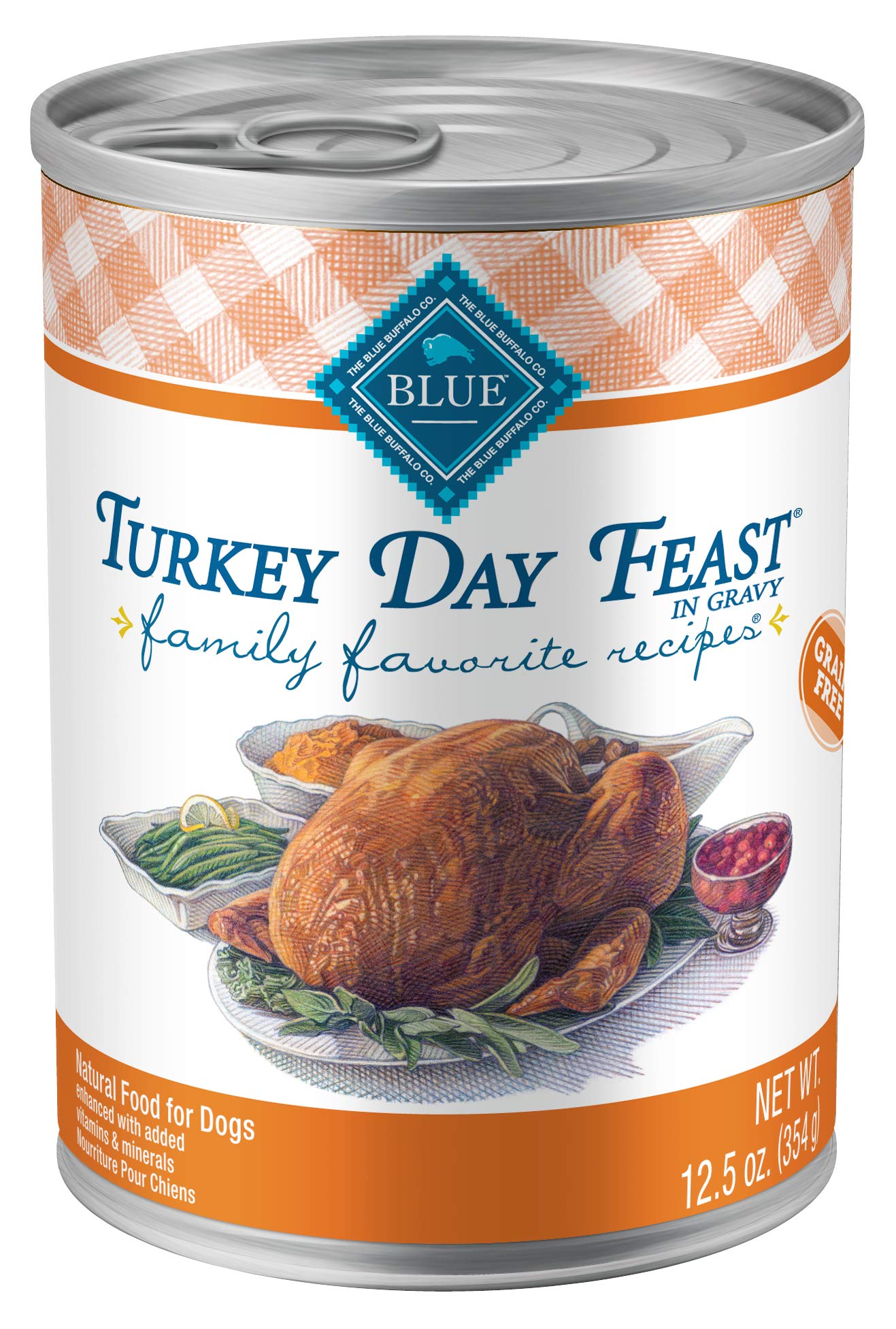 Blue Buffalo Family Favorites Adult Wet Dog Food, Made with Natural Ingredients, Turkey Day Feast, 12.5-oz Can (Pack of 12)
