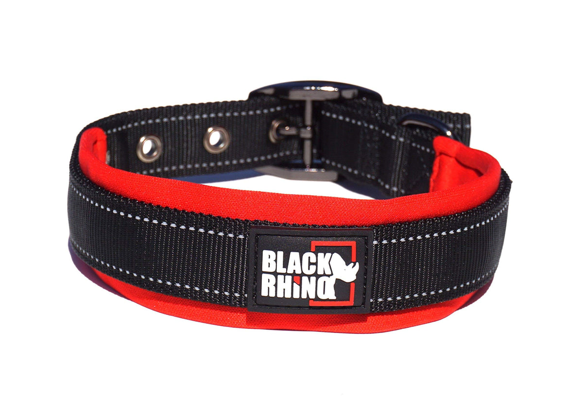 Black Rhino - The Comfort Collar Ultra Soft Neoprene Padded Dog Collar For All Breeds, Dog Collars For Large Dogs - Heavy Duty Adjustable Reflective Weatherproof (Large, Red/Black)