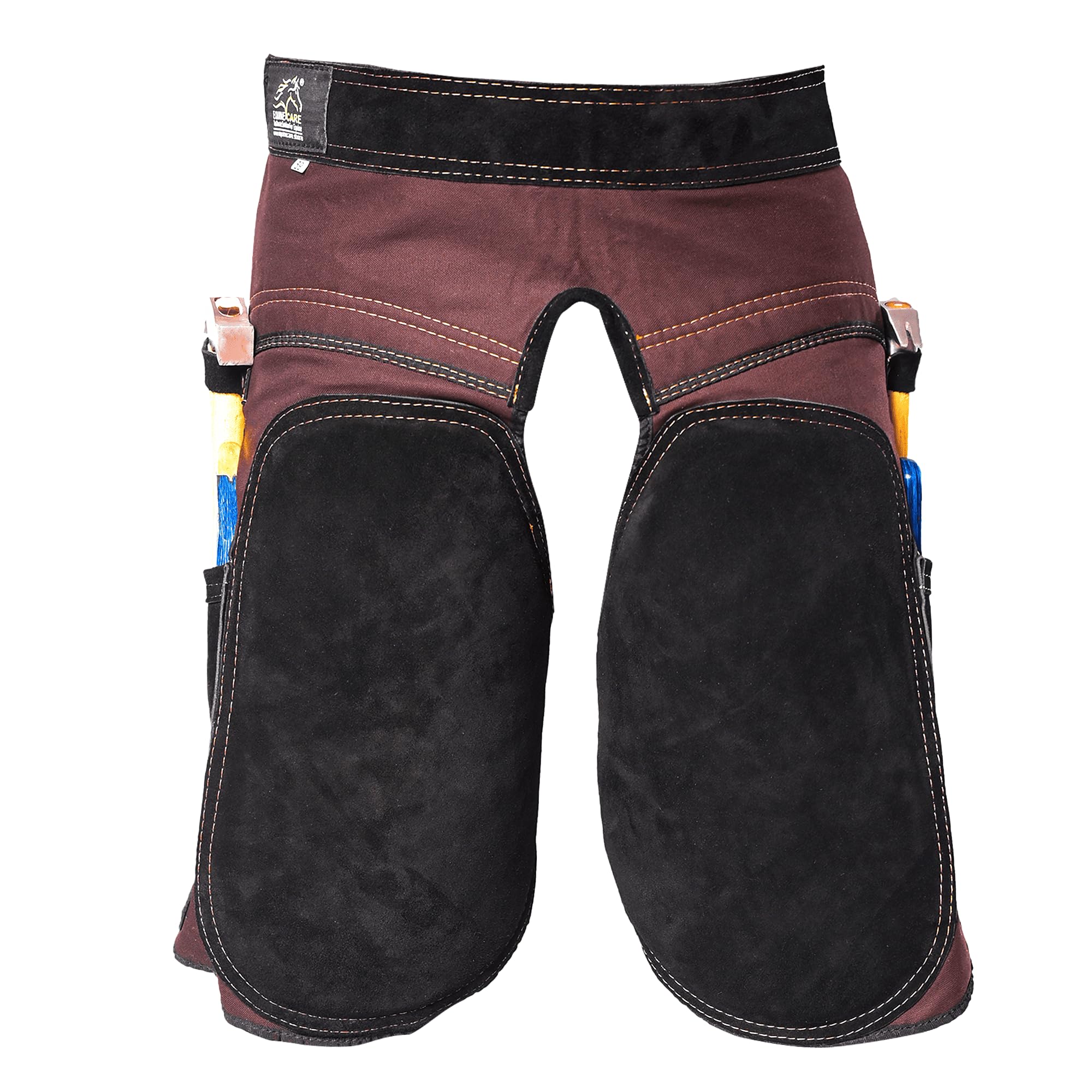 Equine Care Womens Farrier Apron Chaps - 2Mm Cowhide Suede Leather, 500 Gsm Canvas, 23'' Length, Adjustable Waist (28-52''), Amb