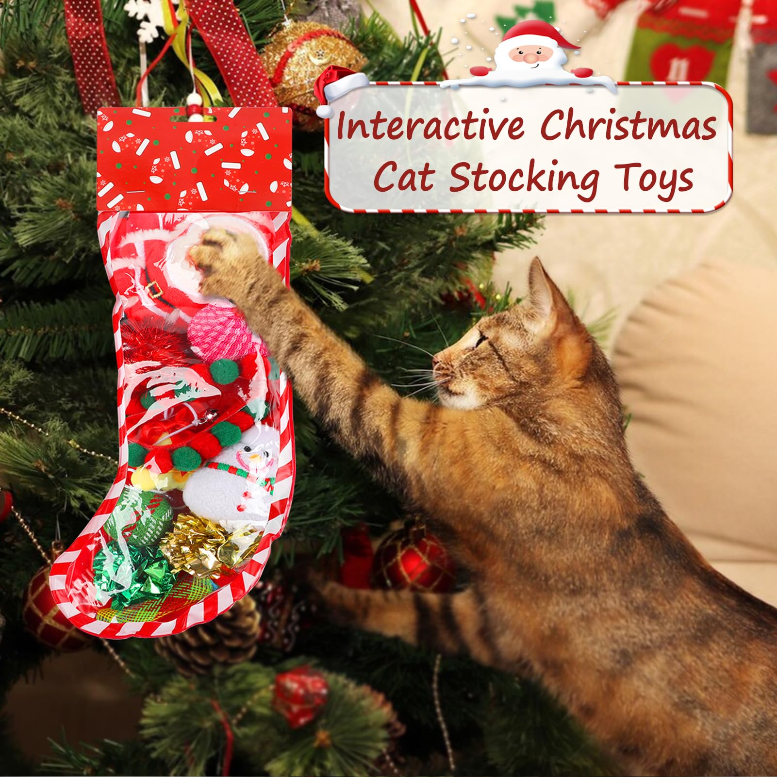 Yeghujar Christmas Stocking Cat Toys - 12Pcs Interactive Set For Cats With Squeaky Toys, Balls, Cat Teasers