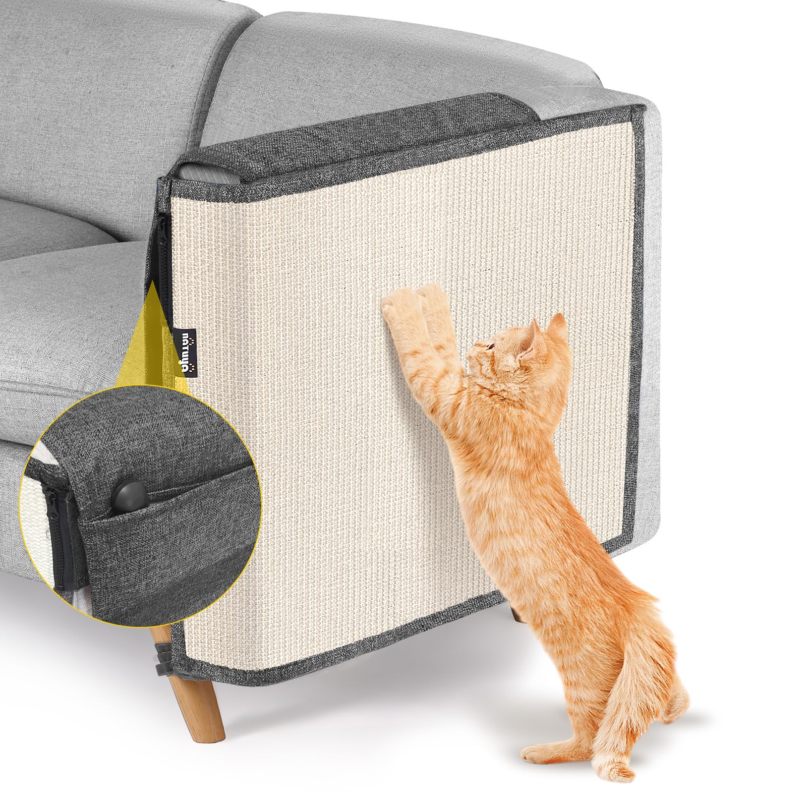 Natuya Cat Scratch Couch Protector, Sisal Furniture Protector Scratching Pad, Anti-Scratch Sofa Armrest Protective Shield With P