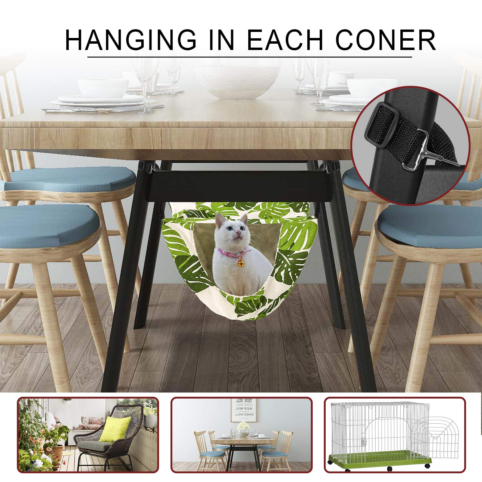 Onenin Cat Cage Hammock,Hanging Soft Pet Bed For Kitten Ferret Puppy Rabbit Or Small Pet,Double Layer Hanging Bed For Pets,2 Level Indoor Bag For Spring/Summer/Winter (Green & White)