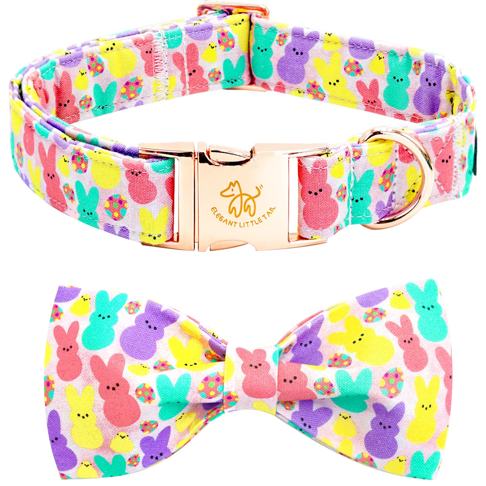 Elegant Little Tail Easter Dog Collar, Pink Bunny Print Dog Collar With Bow Girl Boy Pet Collar Bowtie Spring Collar Holiday Dog