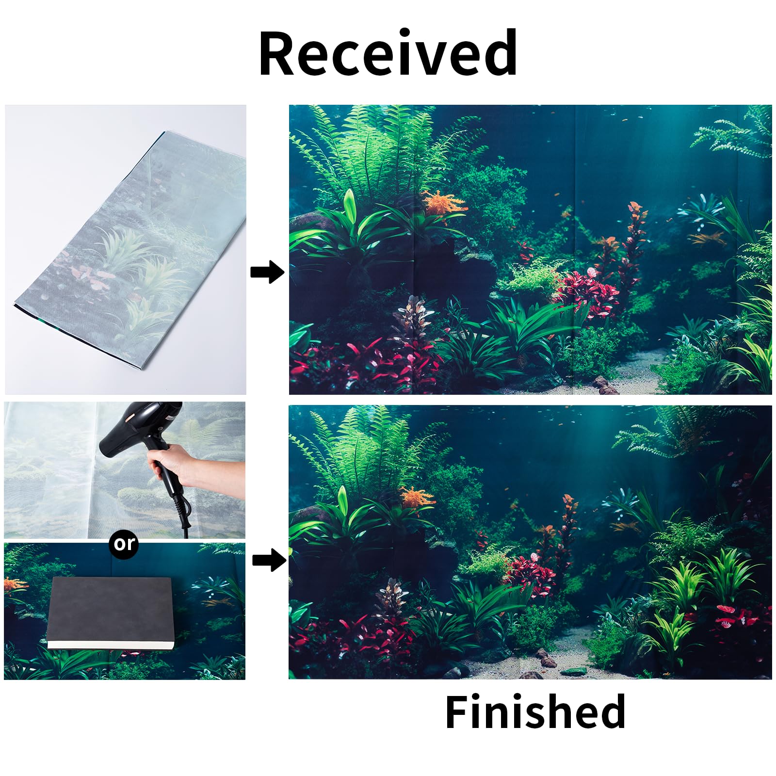 COMSUN 3 Pack Aquarium Background, 60x24 inches Polyester Aquarium Background, Cloth Fish Tank Background, Undersea Corals Sunsh