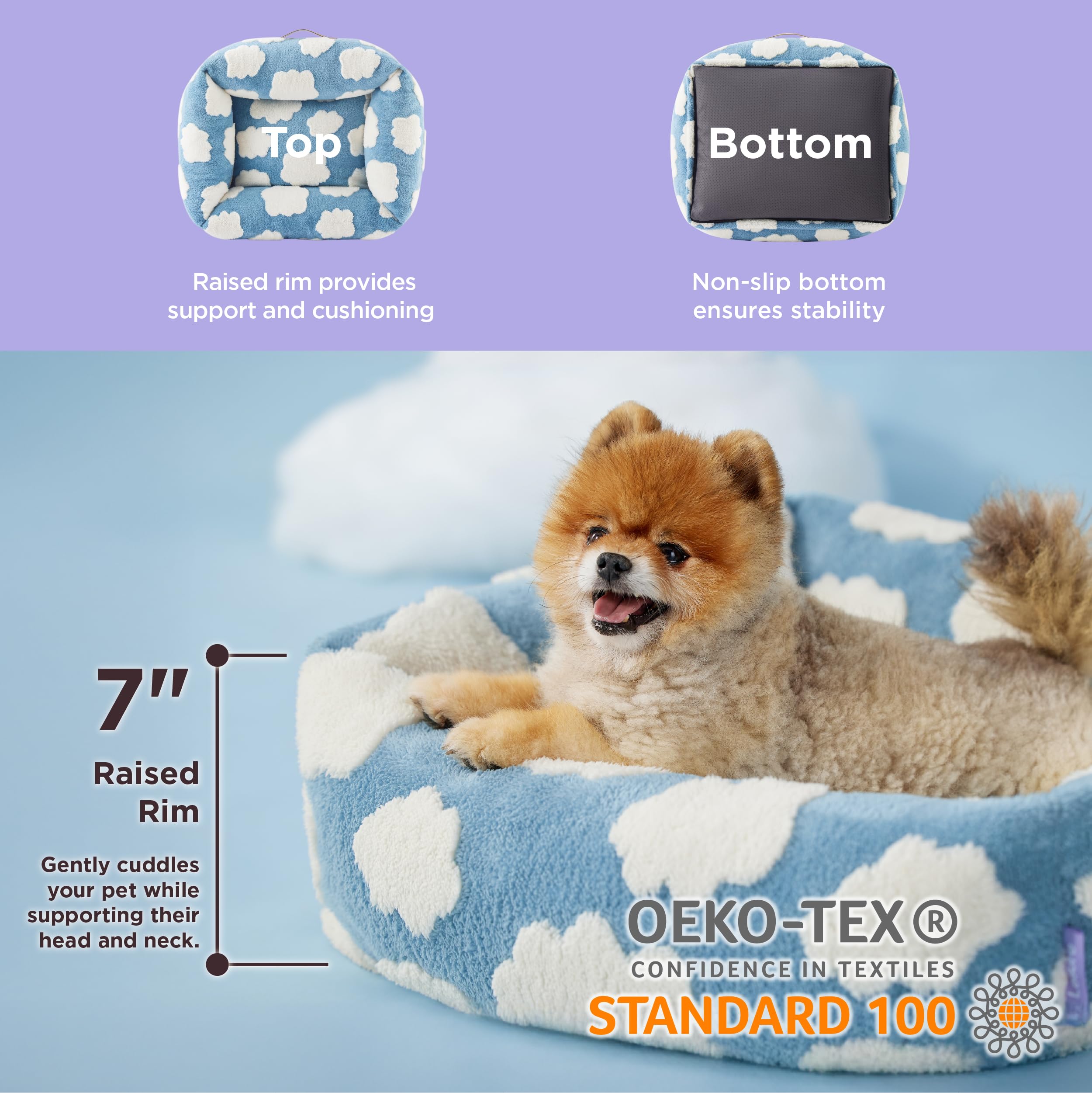 Lesure Cute Dog Bed For Small Dogs - Washable Puppy Beds,Cozy Rectangle Orthopedic Pet Sofa With Jacquard Shaggy Plush & Anti Sl