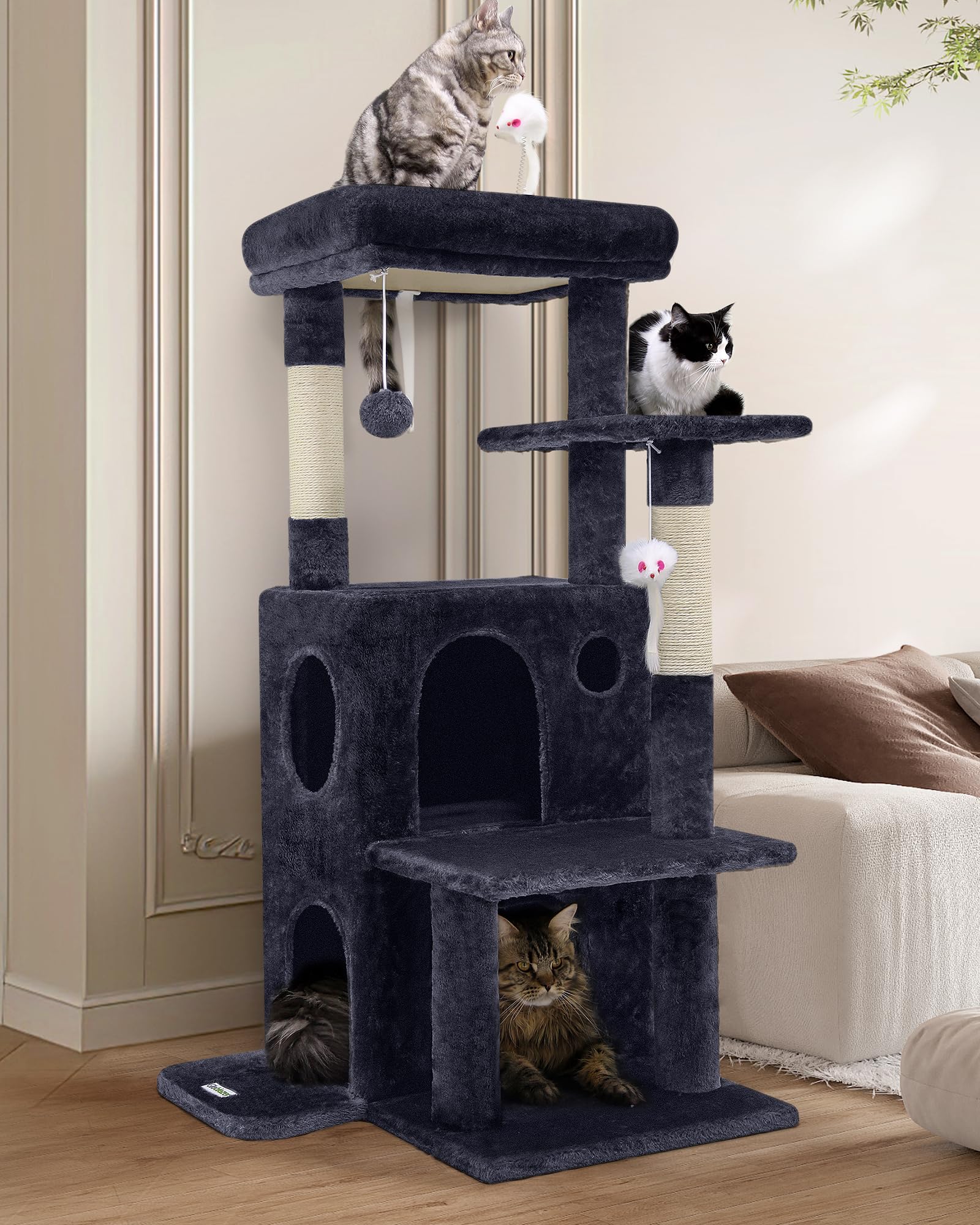Globlazer Fc50 Cat Tree Tower For Indoor Cats, 50-Inch Adult Cat Tree House For Large Adult Cats With Steps, Scratching Post, 2 