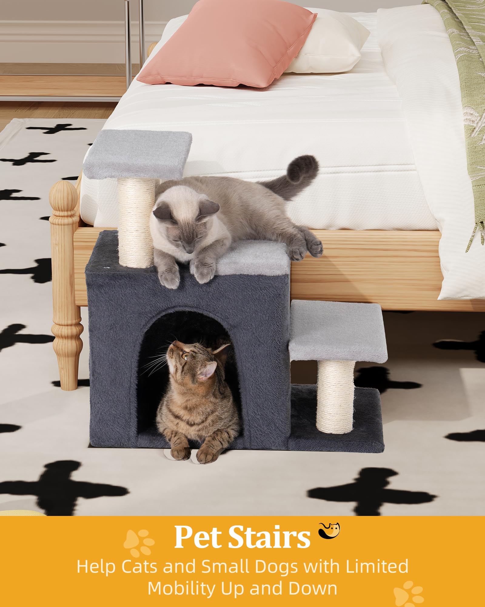 3-In-1 Pet Stairs For Cats, Dog Steps For Small Doggie, 6.29'Depth Cat Stairs, Indoor Cat Ladders For High Bed For Pet'S Joints