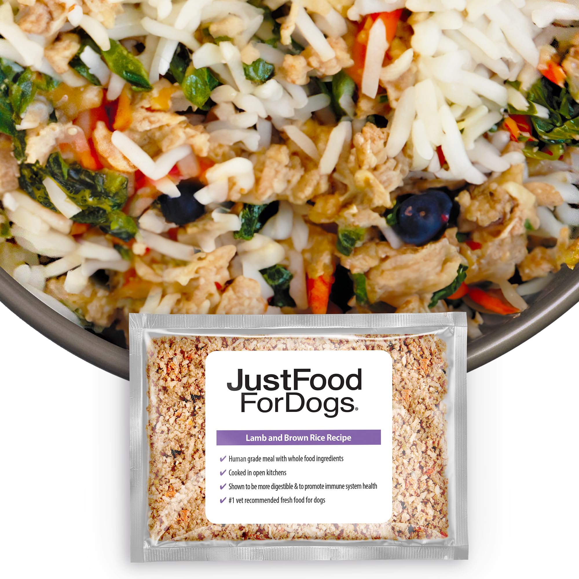 JustFoodForDogs Frozen Fresh Dog Food, Complete Meal or Topper, Lamb & Brown Rice Human Grade Dog Food Recipe, 18 oz (Pack of 7)