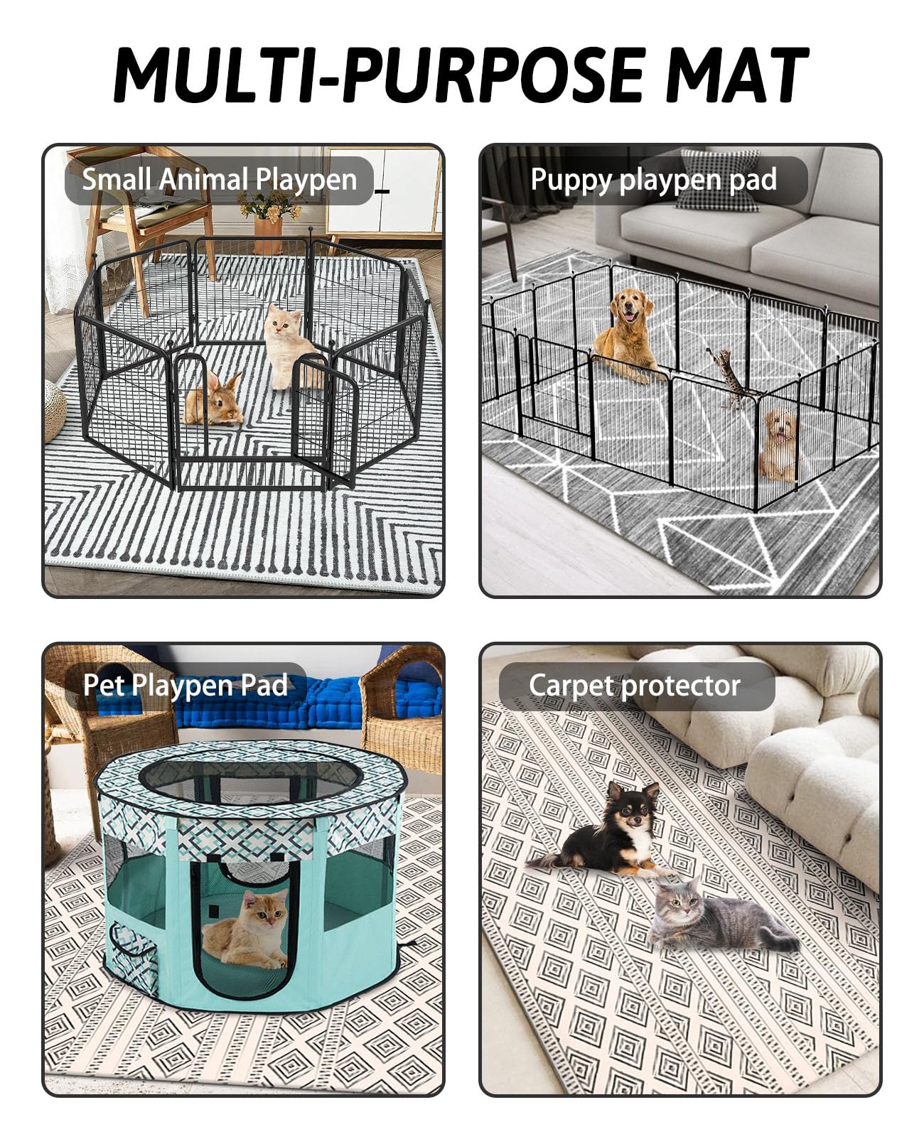 BNOSDM 91'' X 63'' Washable Bunny Cage Liners Large Rug for Rabbits Large Non Slip Pad for Bunnies Resuable Rabbit Liner for Chi