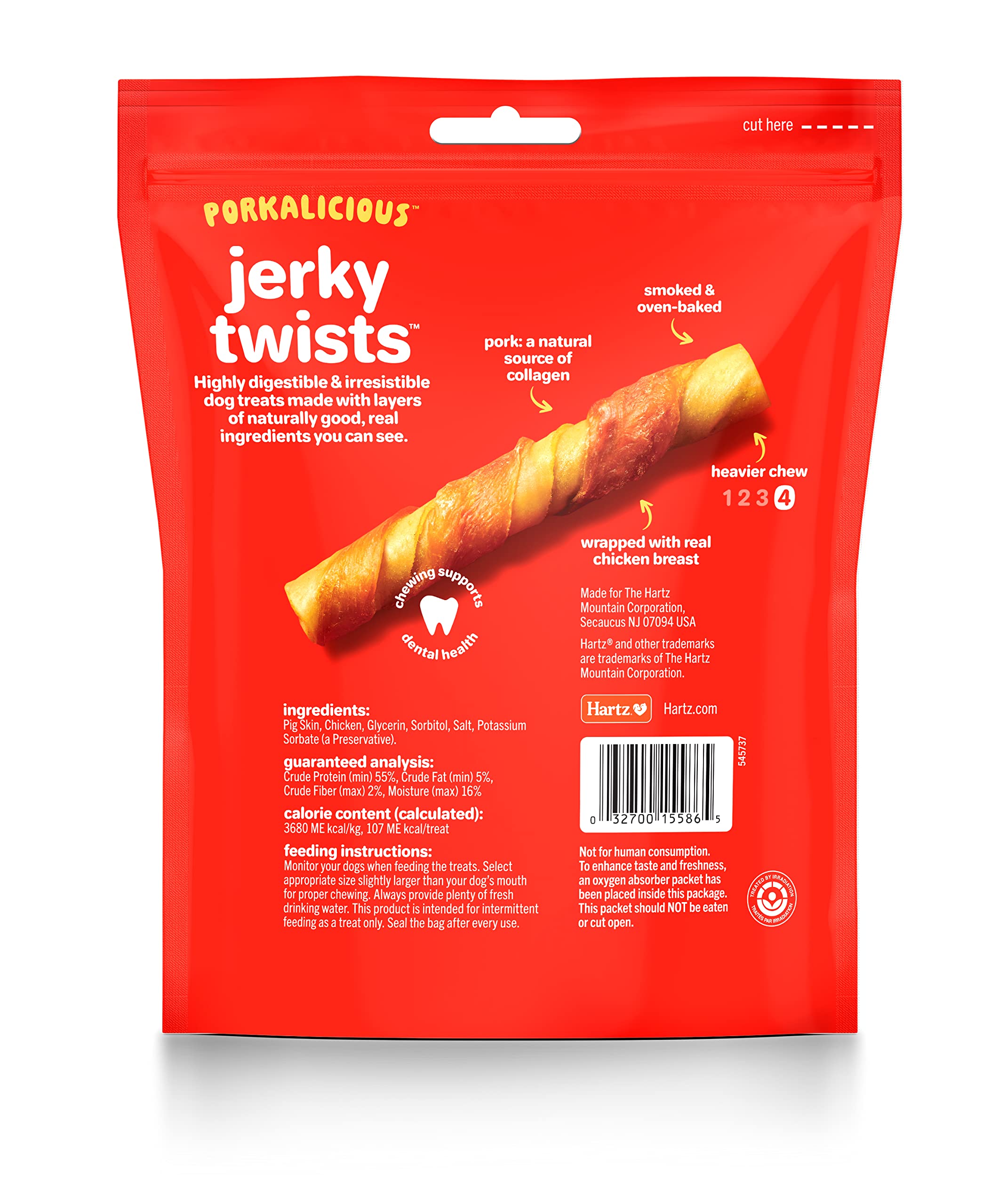 Hartz Oinkies Porkalicious Smoked Pig Skin Jerky Twists Dog Treats, 16pk