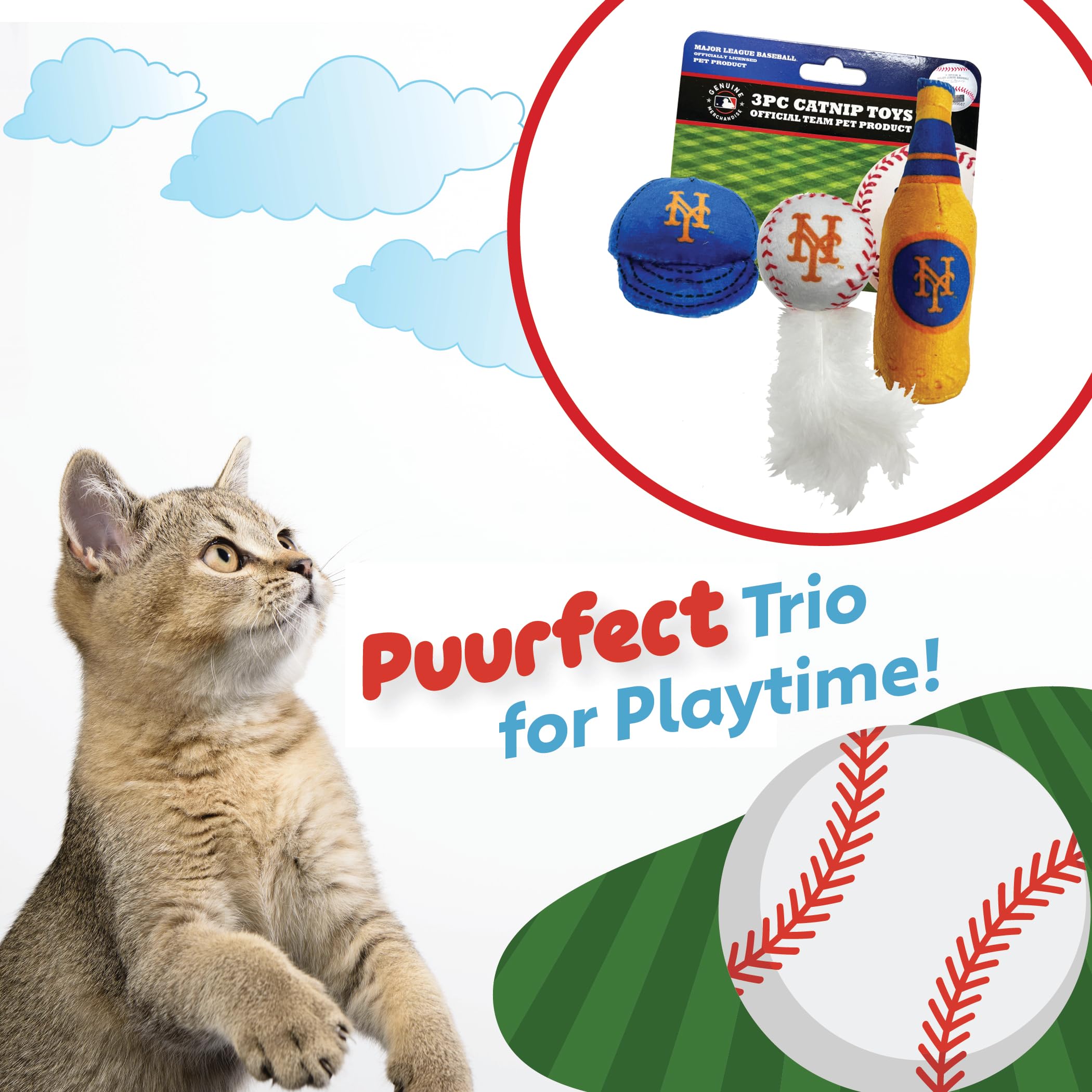 Best Plush Cat Toy - Mlb New York Mets Complete Set Of 3 Piece Cat Toys Filed With Fresh Catnip. Incld: 1 Baseball Cap Cat Toy,