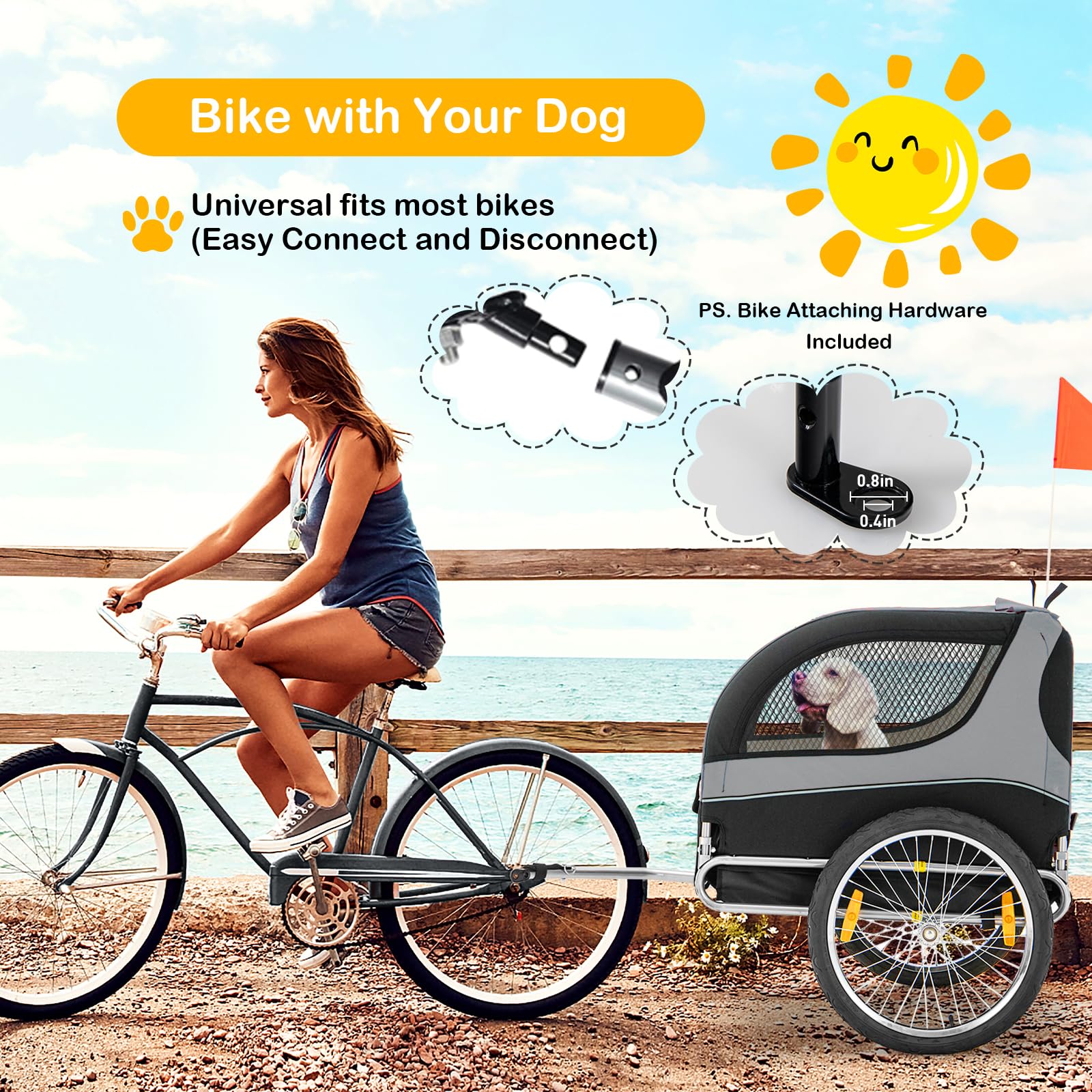 Large Dog Bike Trailer - Happaws Pet Trailer For Bicycle, Dog Carrier Pet Wagon Cargo Cycle Trailers W/ 3 Doors, Aluminum Wheels