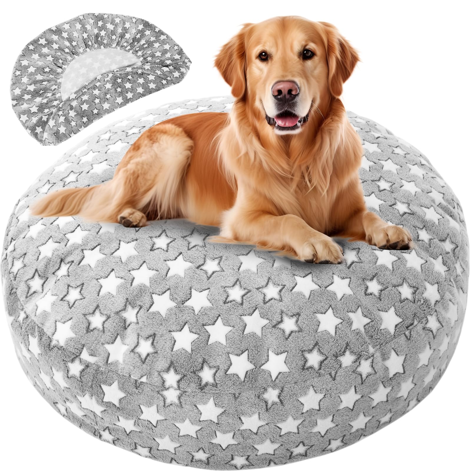 Youyole Large Washable Dog Bed Cover Replacement Waterproof Round Bed Cover for Dog Soft Gray Pet Beds Protector Sheet with Love