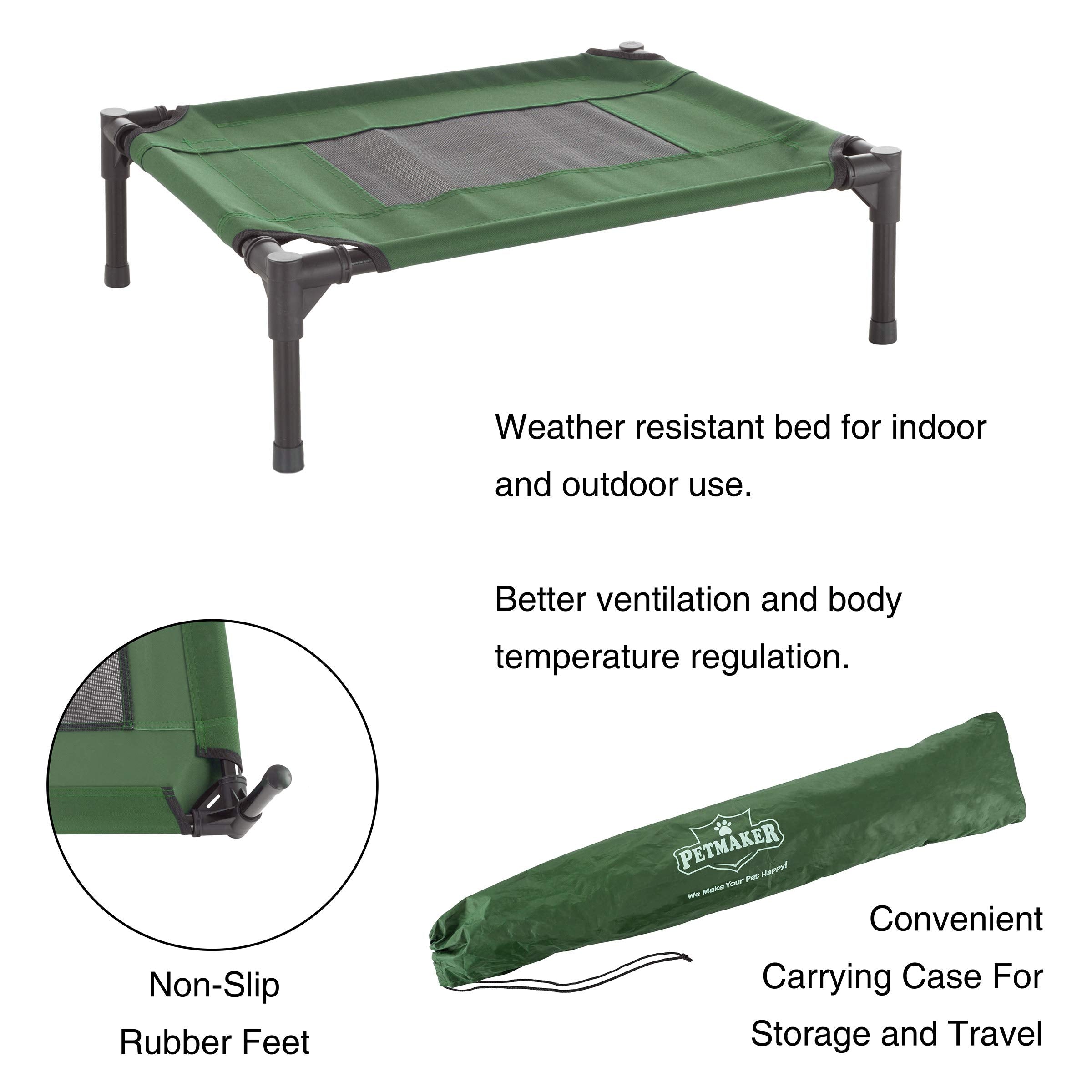 Elevated Dog Bed - 24.5X18.5 Portable Bed For Pets With Non-Slip Feet - Indoor/Outdoor Dog Cot Or Puppy Bed For Pets Up To 25Lbs By Petmaker (Green)