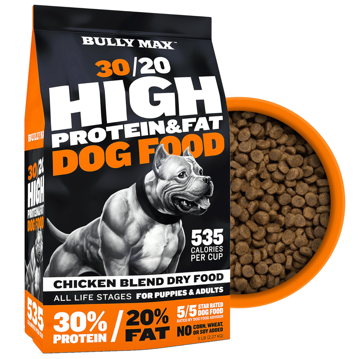 Bully Max High Performance Premium Dry Dog Food For All Ages - High Protein Natural Puppy Food For Small & Large Breed Puppies &