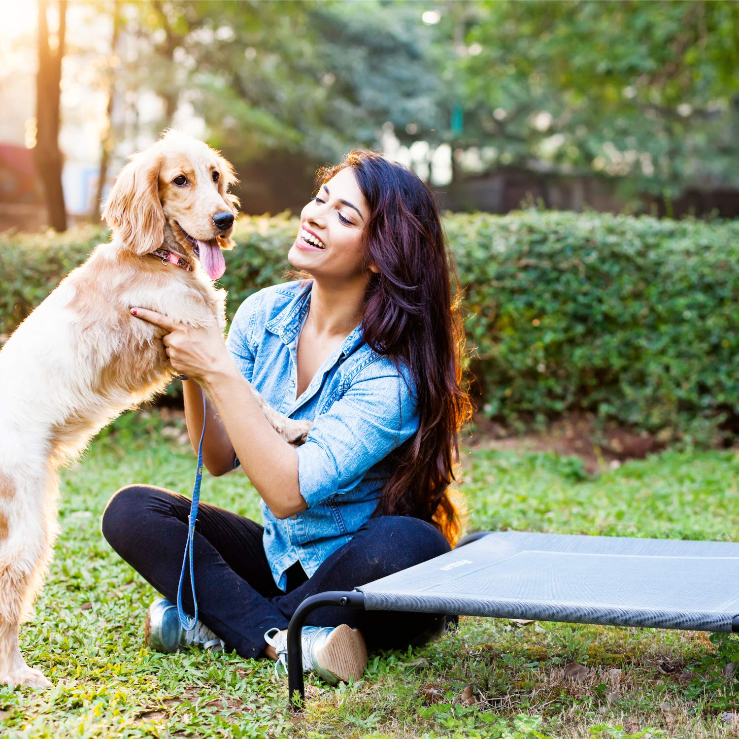 Bedsure Medium Elevated Cooling Outdoor Dog Bed - Raised Cots For Medium Dogs, Portable Indoor & Outdoor Pet Hammock Bed With Skid-Resistant Feet, Frame With Breathable Mesh, Grey, 43 Inches