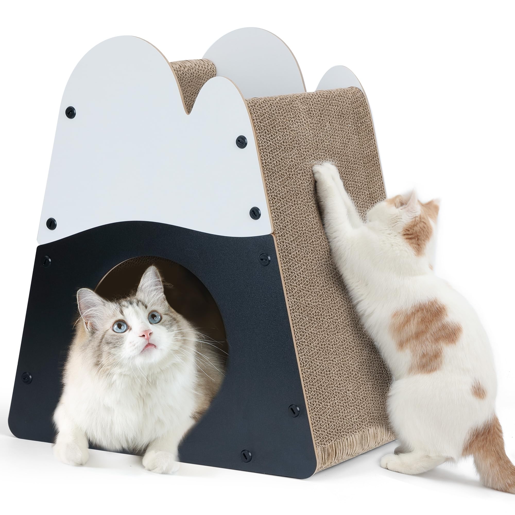 Fukumaru Cat Scratcher House, 19.5 Inch Cozy Cardboard Cat Scratcher, Moutain Shape Vertical Bed Lounger, Durable Cats Scrathing