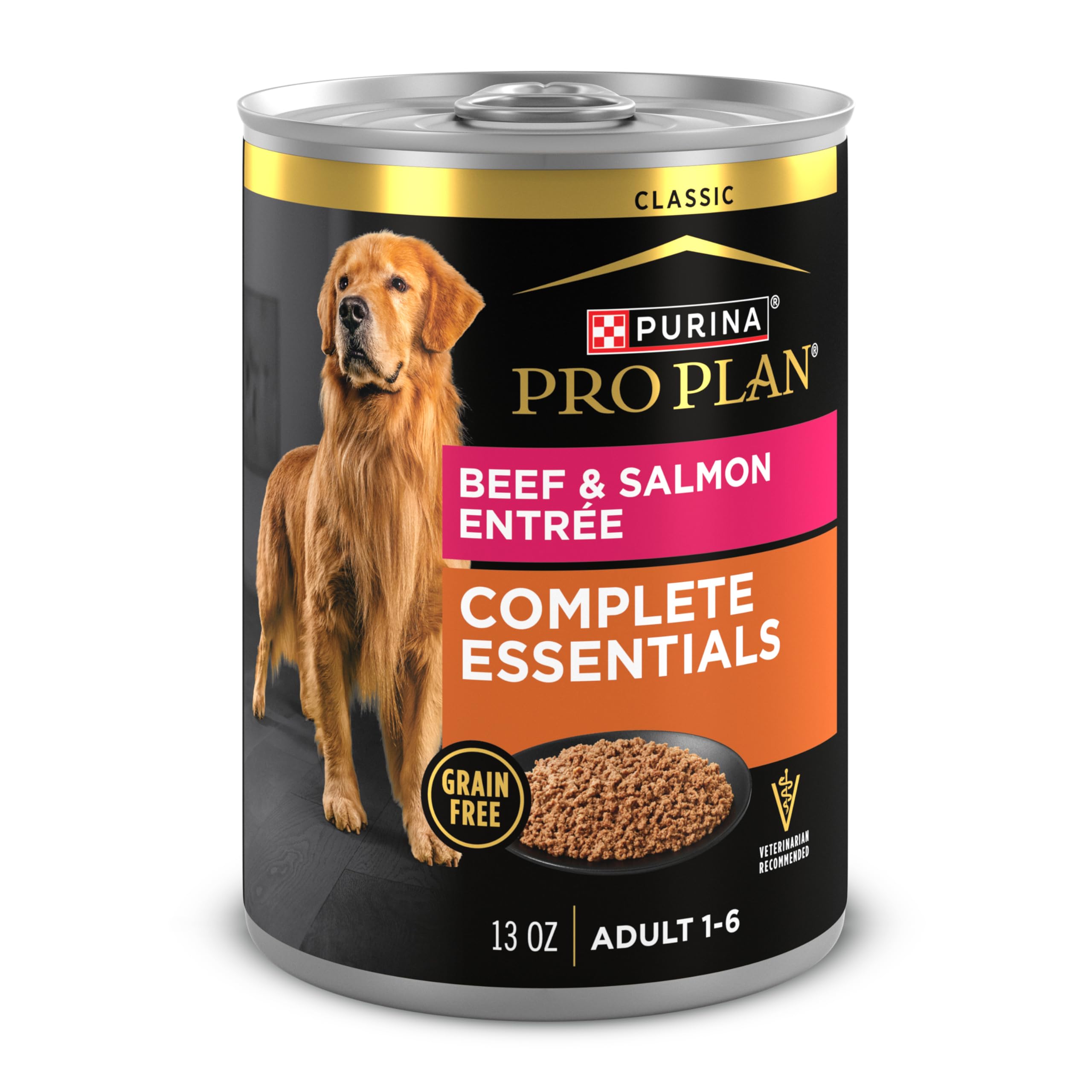 Purina Pro Plan Dog Food Grain Free, Classic Beef and Salmon Entr  e - (Pack of 12) 13 oz. Cans