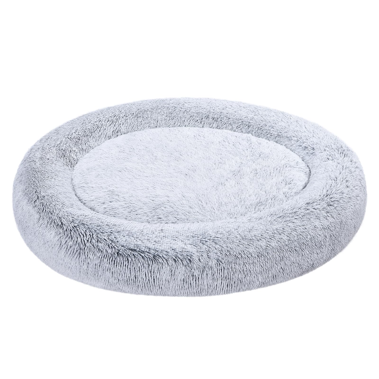 Amazon Basics Donut Pet Bolster Faux Fur Bed for Dog, Grey, 45'' x 45''