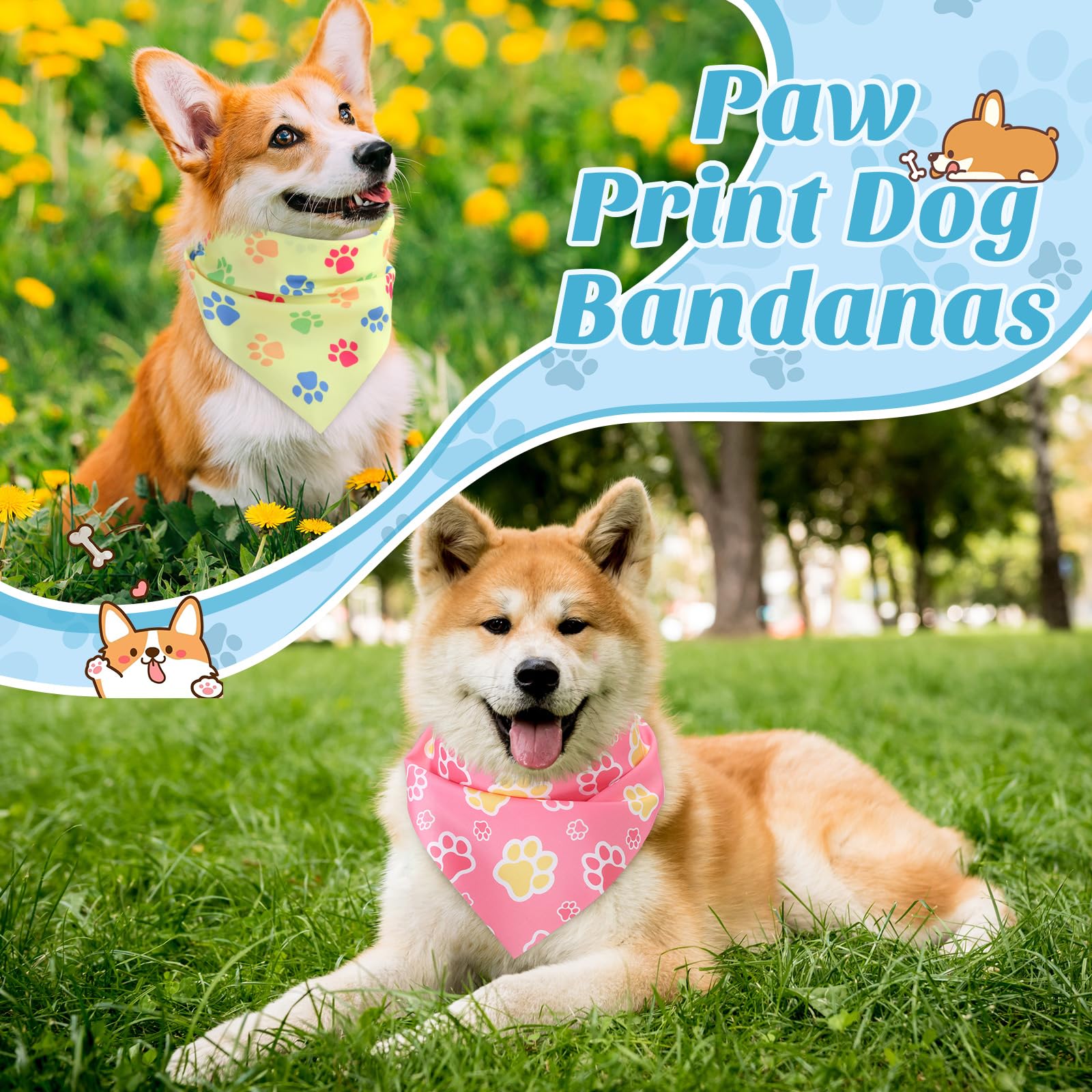 Shyyween 100 Pieces Paw Print Dog Bandanas Bulk Paw Bandanas for Dogs Soft Bibs Adjustable Triangle Doggie Scarves for Small Med