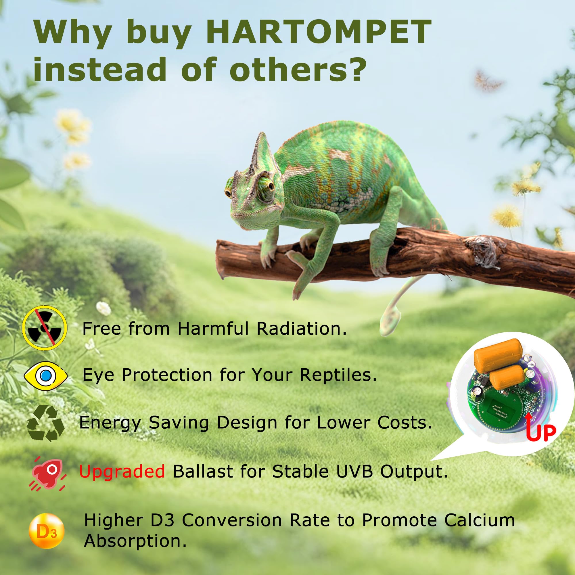 Hartompet Uvb 5.0 Reptile Light13W, Compact Fluorescent Tropical Lamp, Coil Uvb Bulb For Rainforest Reptiles - Light For Crowned