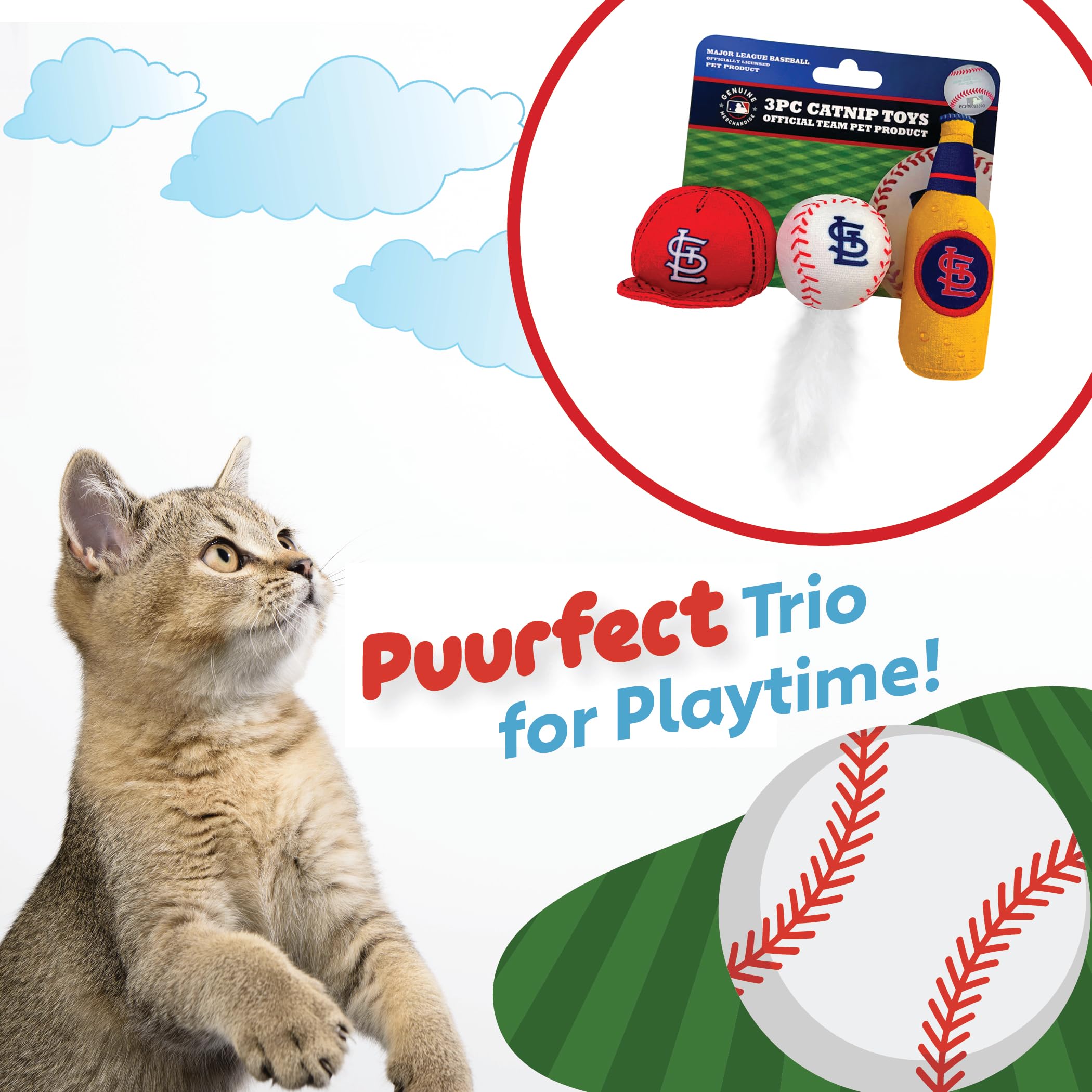 Best Plush Cat Toy Mlb St Louis Cardinals Complete Set Of 3 Piece Cat Toys Filled With Fresh Catnip. Incl: 1 Baseball Cap Cat To