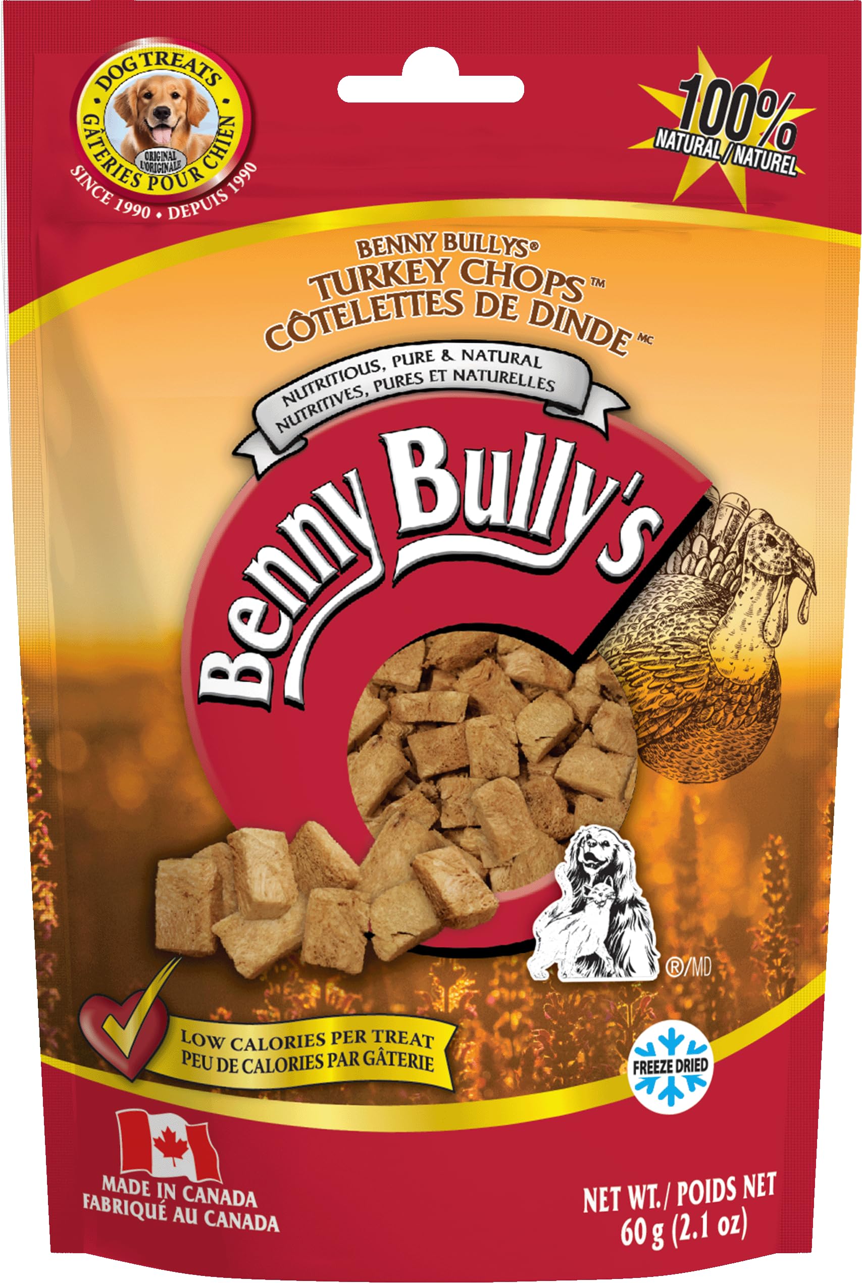 Benny Bullys Turkey Chops - Freeze Dried Dog Treats - 60g/ 2.1oz (2 Pack)