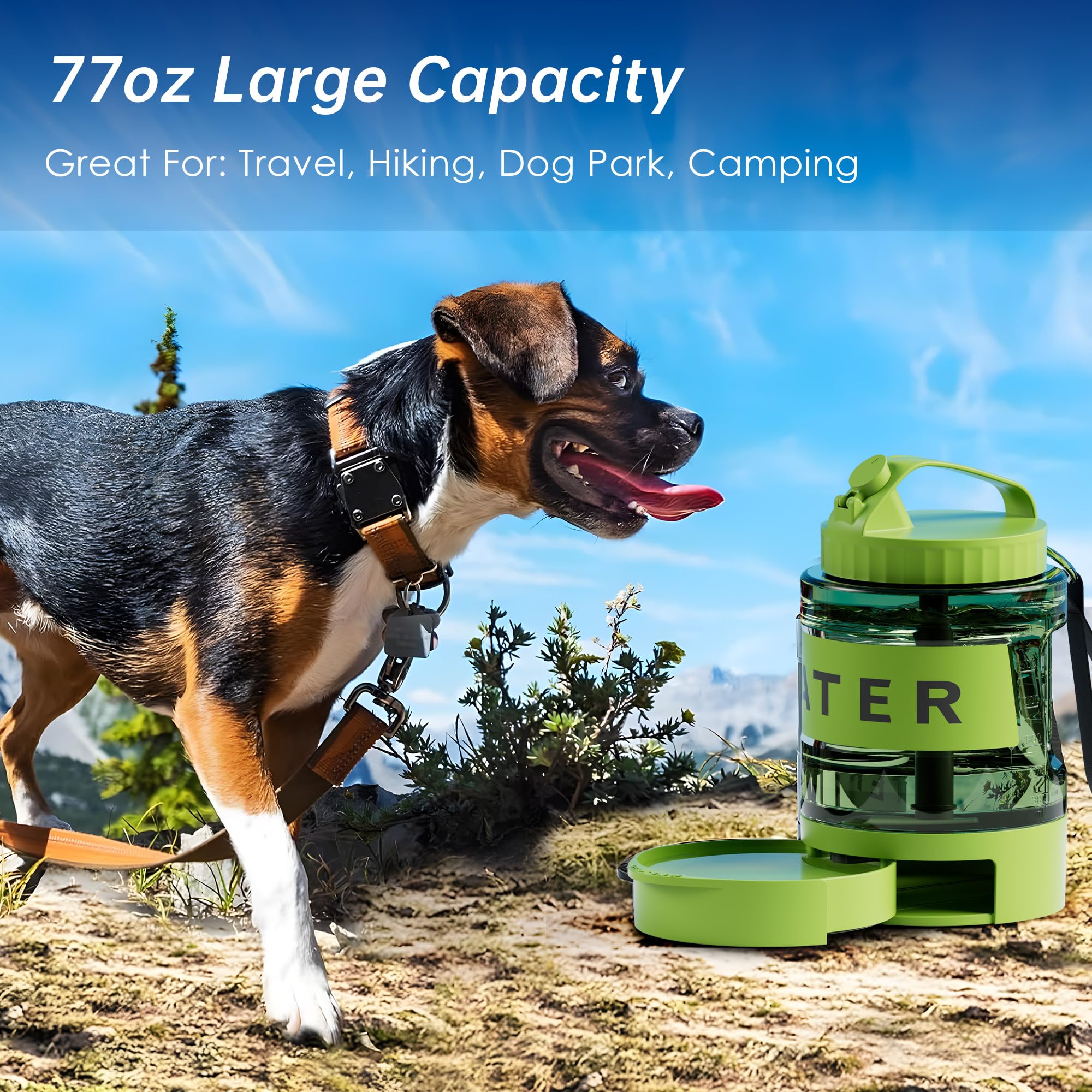 77oz Dog Water Dispenser, Camping Essentials, Large Travel Bottle With Pull-Out Drinking Bowl, Portable Beach Accessories, Car W
