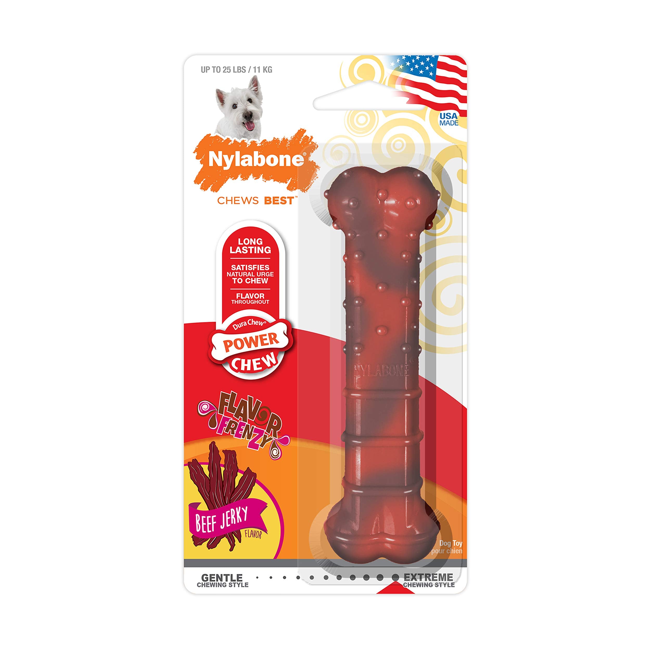 Nylabone Original Bone Power Chew Toy For Dogs, Indestructible Dog Toys For Aggressive Chewers, Beef Jerky Flavor, Small - Up To 25 Ibs, 1 Count