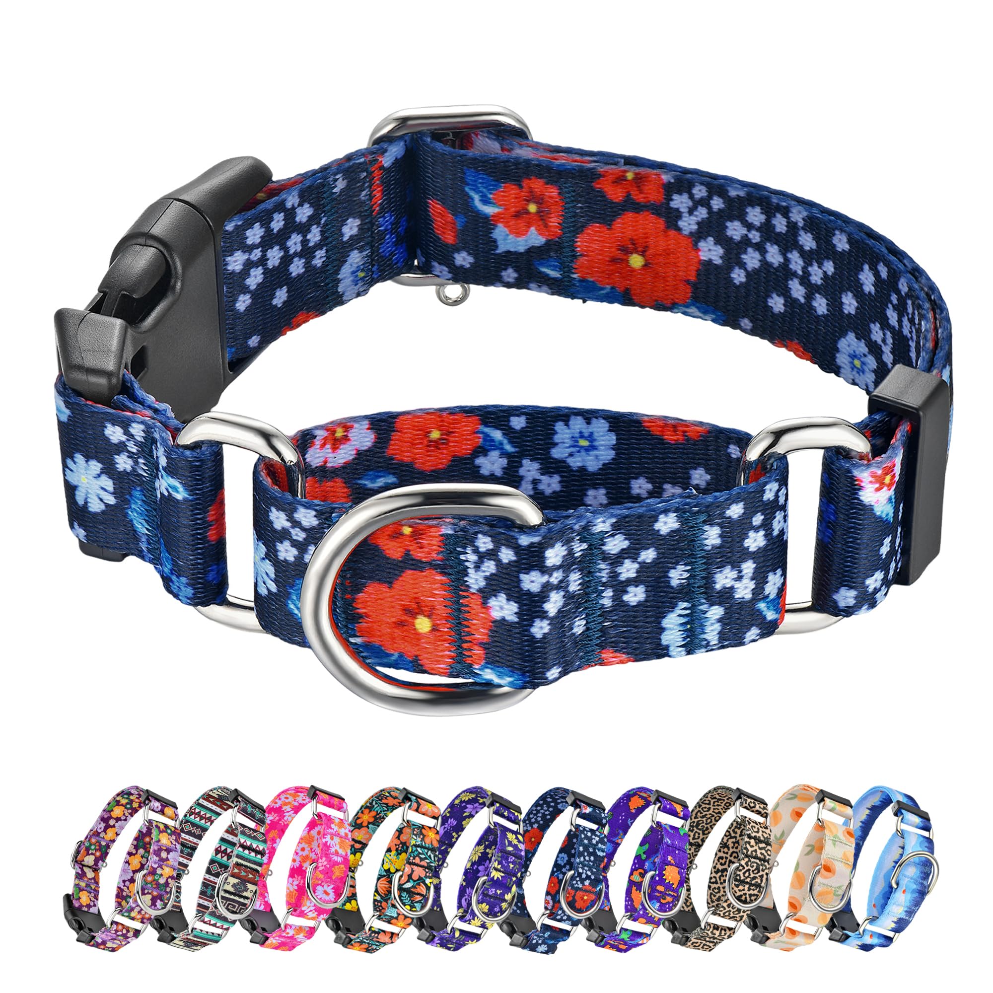 Hikiko Martingale Collar For Dogs Cute Floral Dog Collar For Small Medium Large Dogs Soft Nylon Flower Dog Collars (Plum Blossom