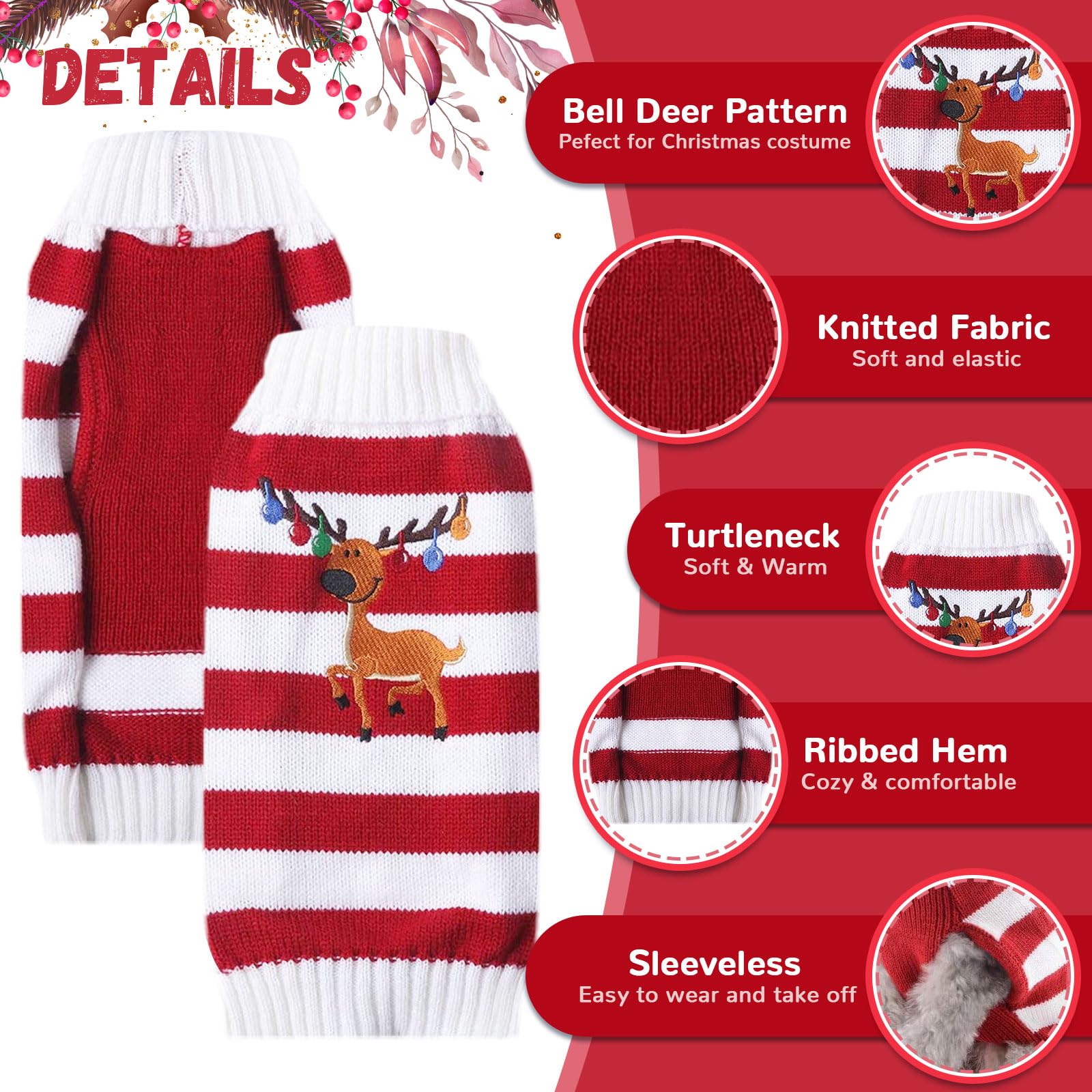 Doggyzstyle Christmas Dog Sweaters Xmas Pet Outfits Striped Elk Costume Holiday Clothes Gifts Puppy Cat Knitted Jumpers (M,Red W