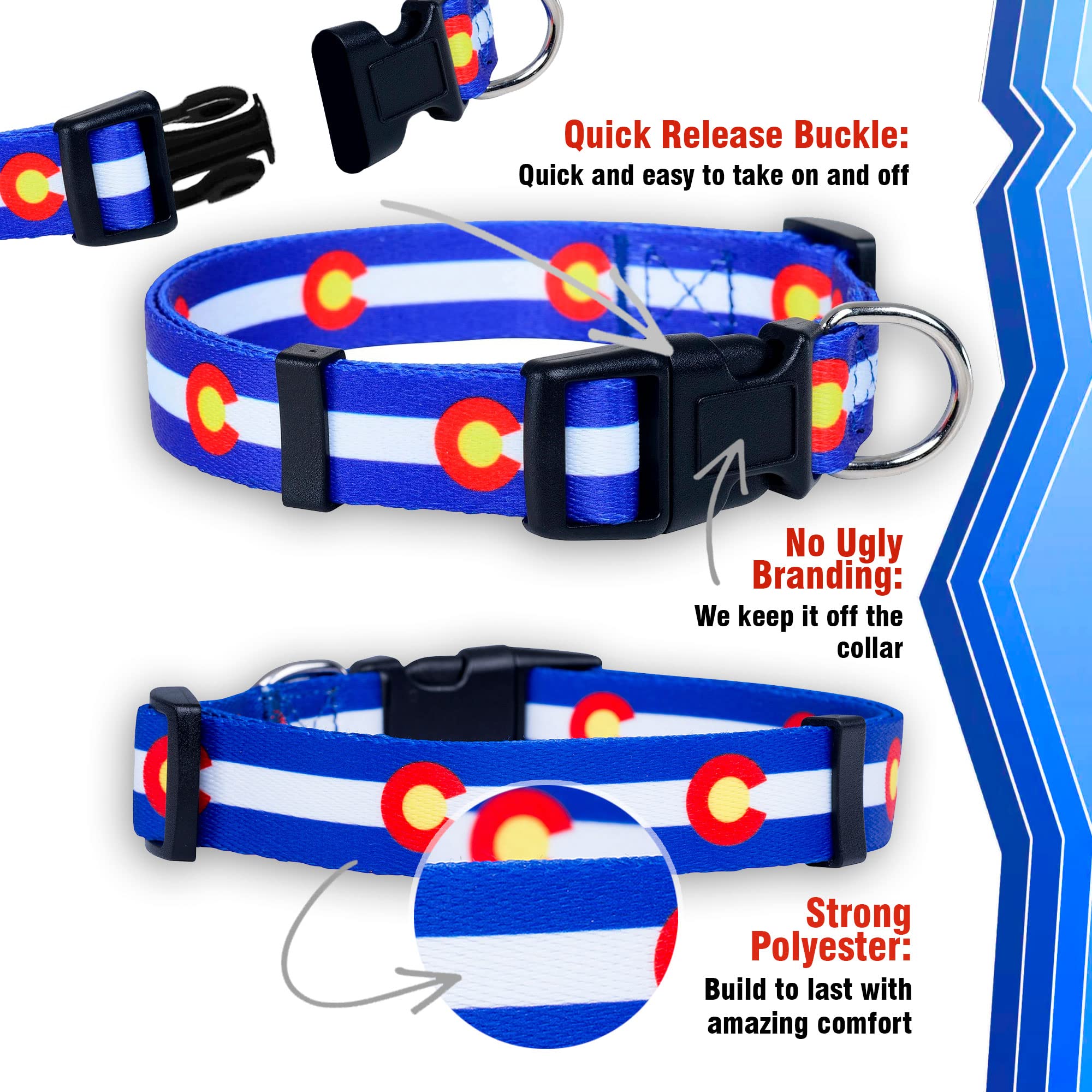 Native Pup Colorado Flag Dog Collar (Colorado Blue, Small)