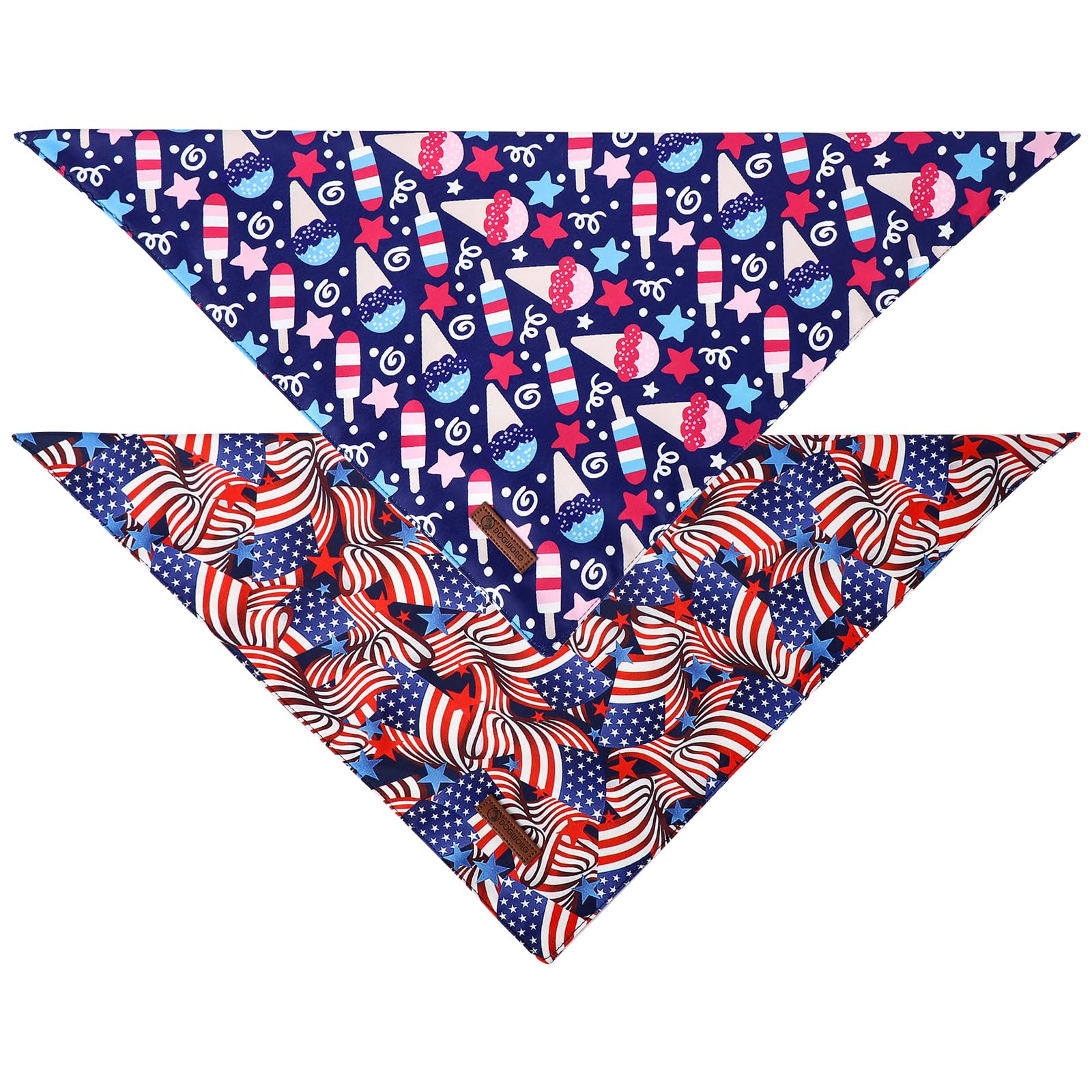 Dogwong American Flag Dog Bandanas 2 Pack, 4Th Of July Triangle Reversible Patriotic Pet Scarf Durable Bandana For Small And Med