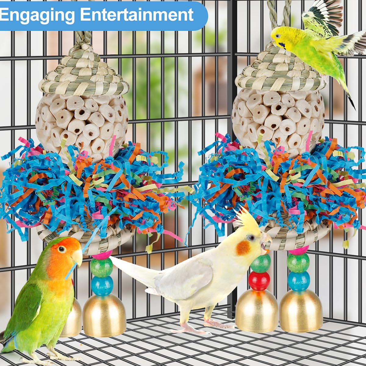 Bbjinronjy Conure Toys,2Pcs Bird Toy Parrot Foraging Shredder Hanging Toys Sola Balls With Bell For Small Parrots Parakeets Cock