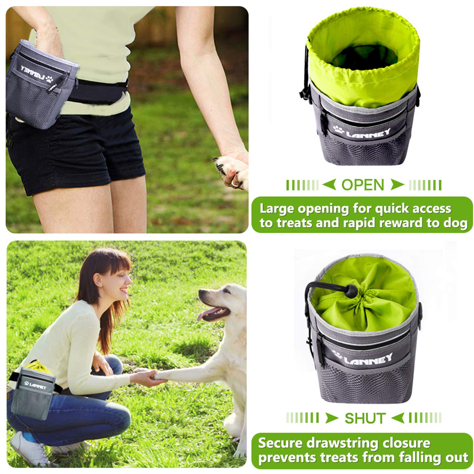 Dog Treat Pouch - 3 Ways to Wear Dog Treat Bag, Dog Training Treat Pouches for Pet Training with Clicker, Shoulder Strap, Adjust