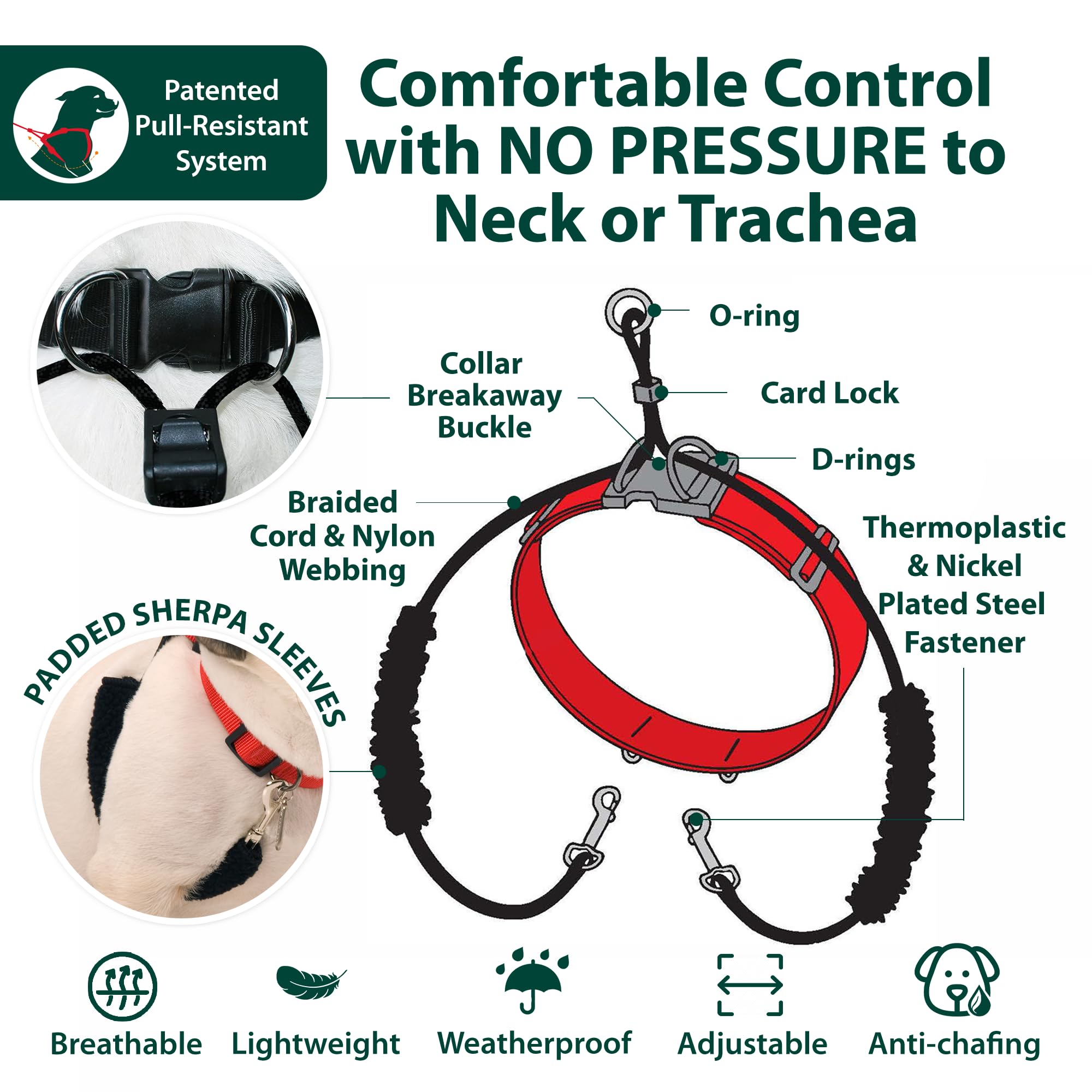 Sporn Original Training Halter, No Pull Harness Medium Size Dog With Black Padded Sherpa Sleeves, Breathable No Pull Dog Harness Medium Sized Dog, Provides To All Medium Sized Breeds